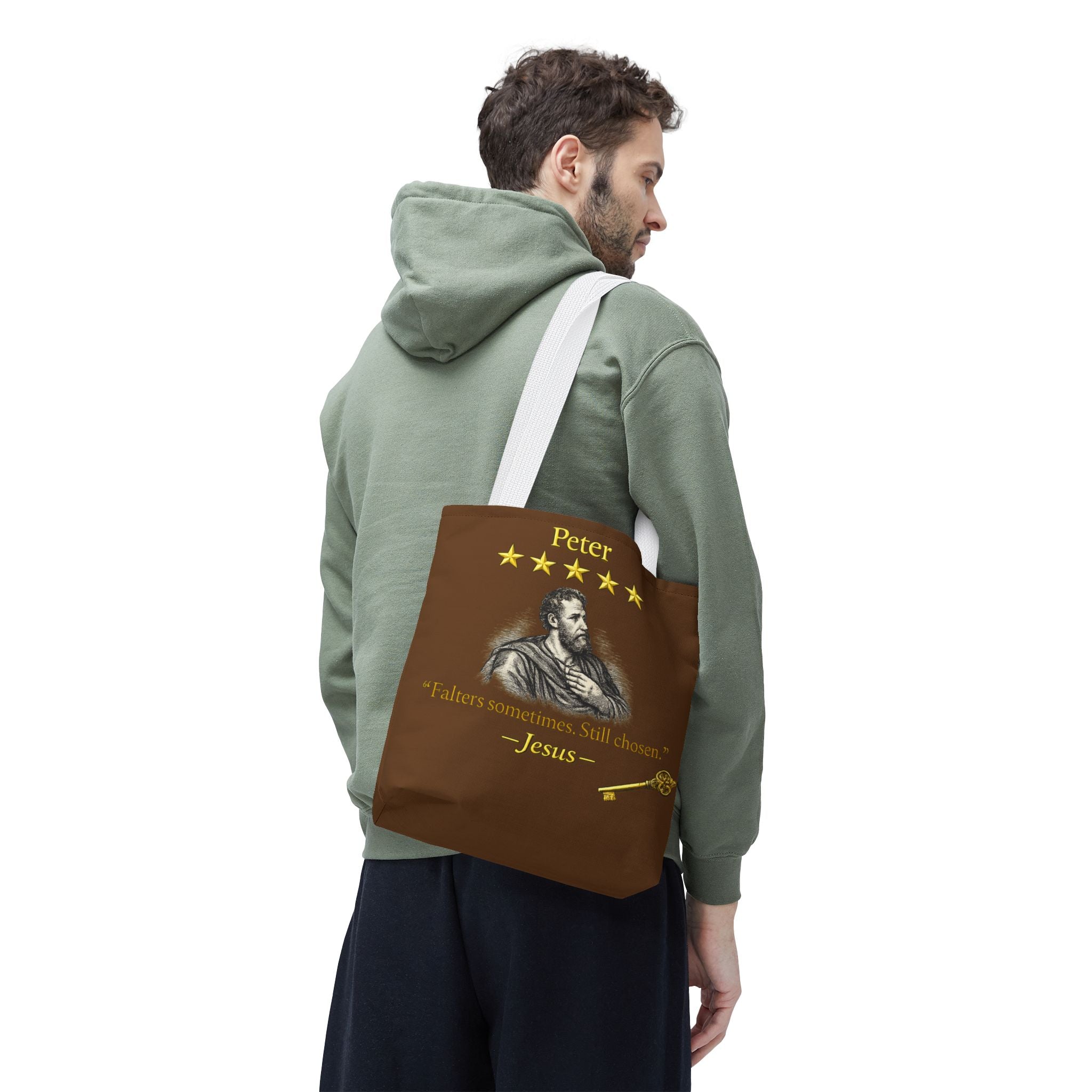 Peter – Tote Bag | “Falters Sometimes. Still Chosen.” Faith Graphic – Five-Star Faith Series