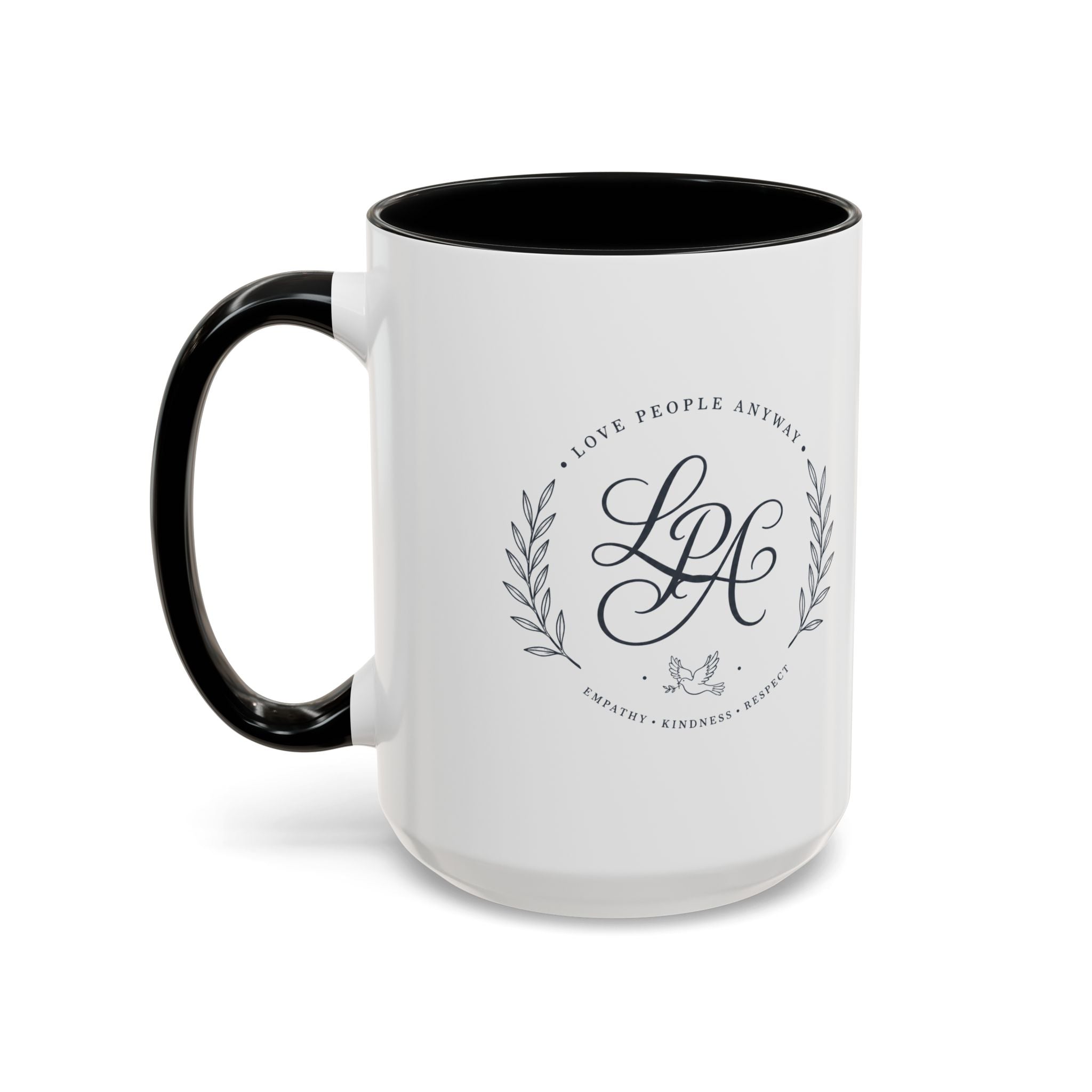 Love People Anyway Monogram Coffee Mug | Personalized Initial Crest Mug | Inspirational Gift