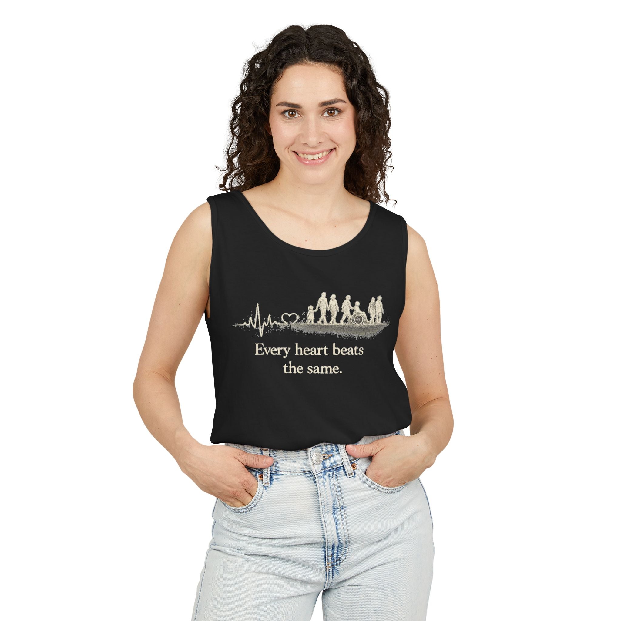 “Every Heart Beats the Same” Vintage Surf Tank Top – Garment-Dyed Coastal Unity Tank