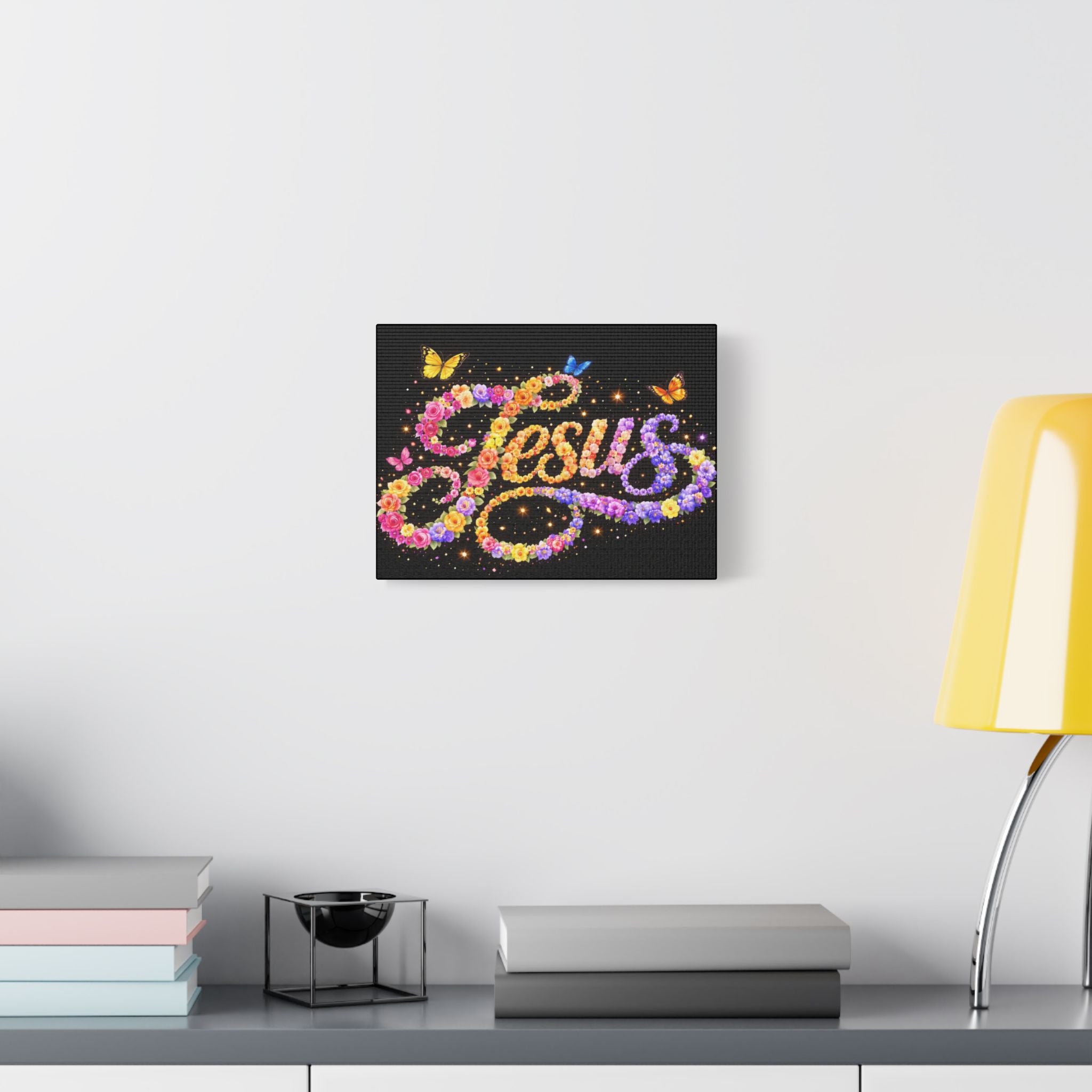 Jesus Floral Satin Canvas Wall Art – Butterfly Christian Canvas | Inspirational Faith Home Decor