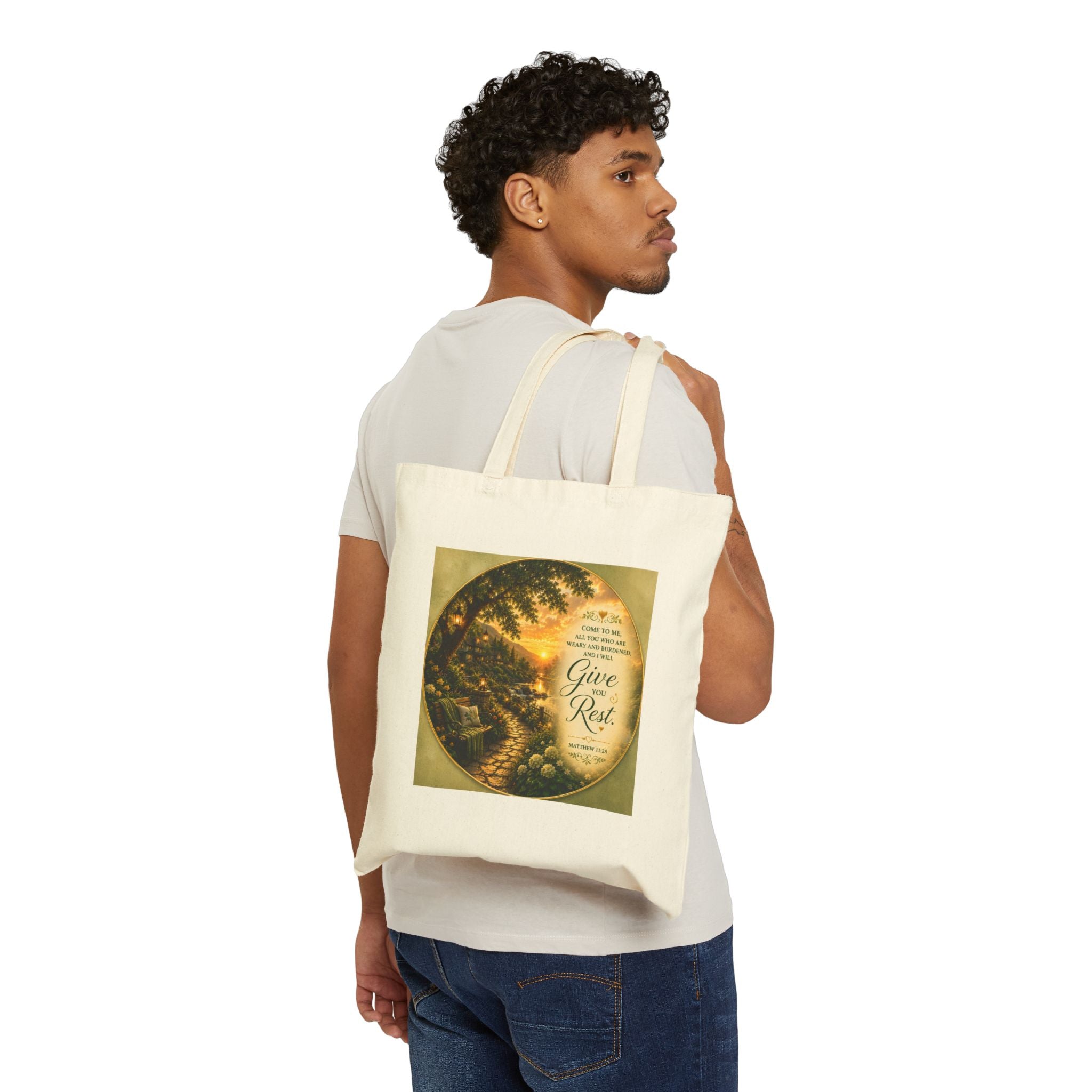 Come to Me and I Will Give You Rest Tote Bag | Matthew 11:28 Christian Canvas Tote