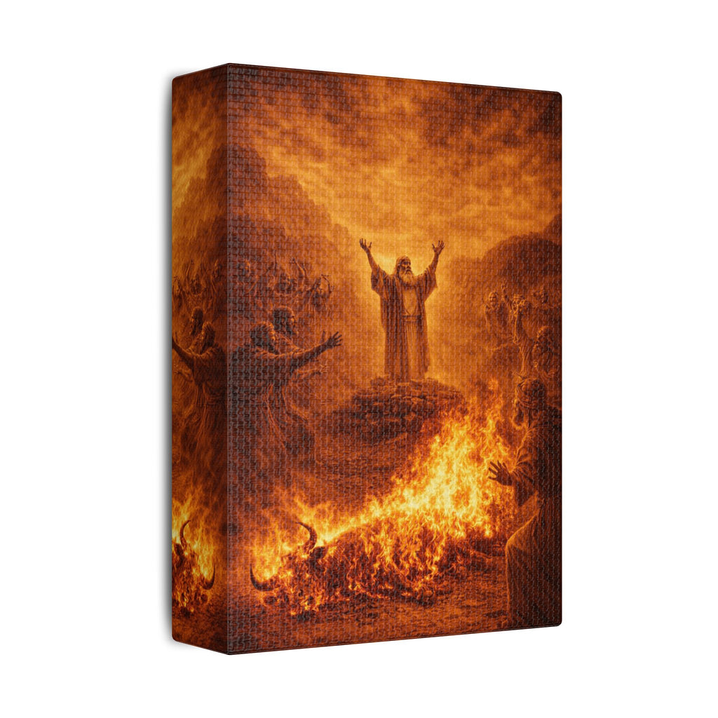 Elijah Calls Down Fire Canvas — Biblical Wall Art | Gold Revival Edition