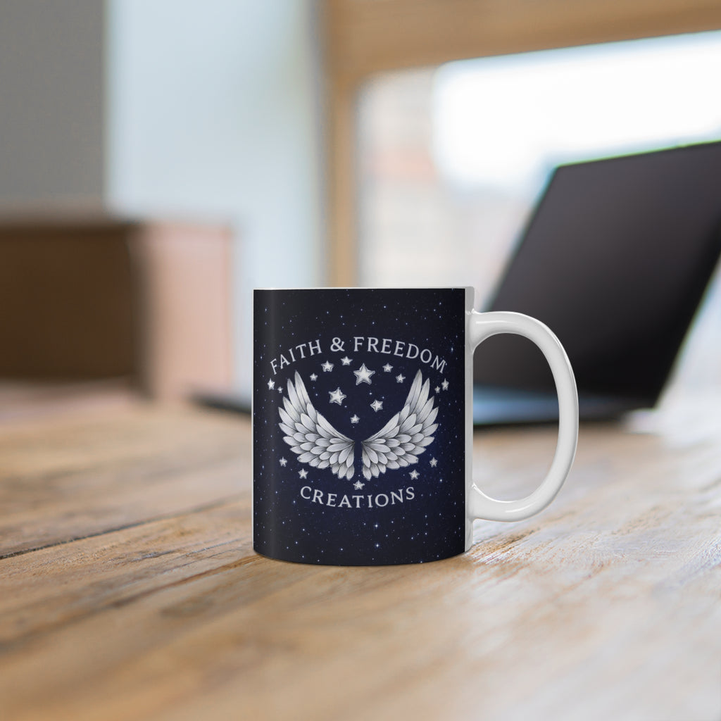 Faith Freedom Creations Silver Logo Mug — 11 oz