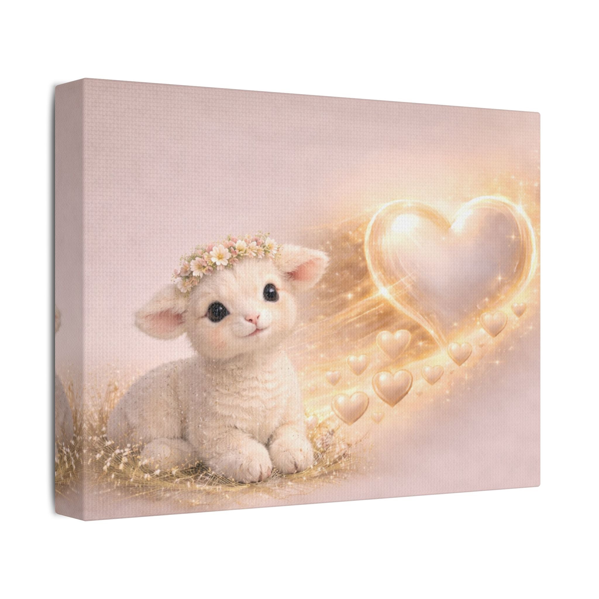 Cute Lamb Canvas Wall Art — Woodland Nursery Lamb with Heart | Baby Room Decor