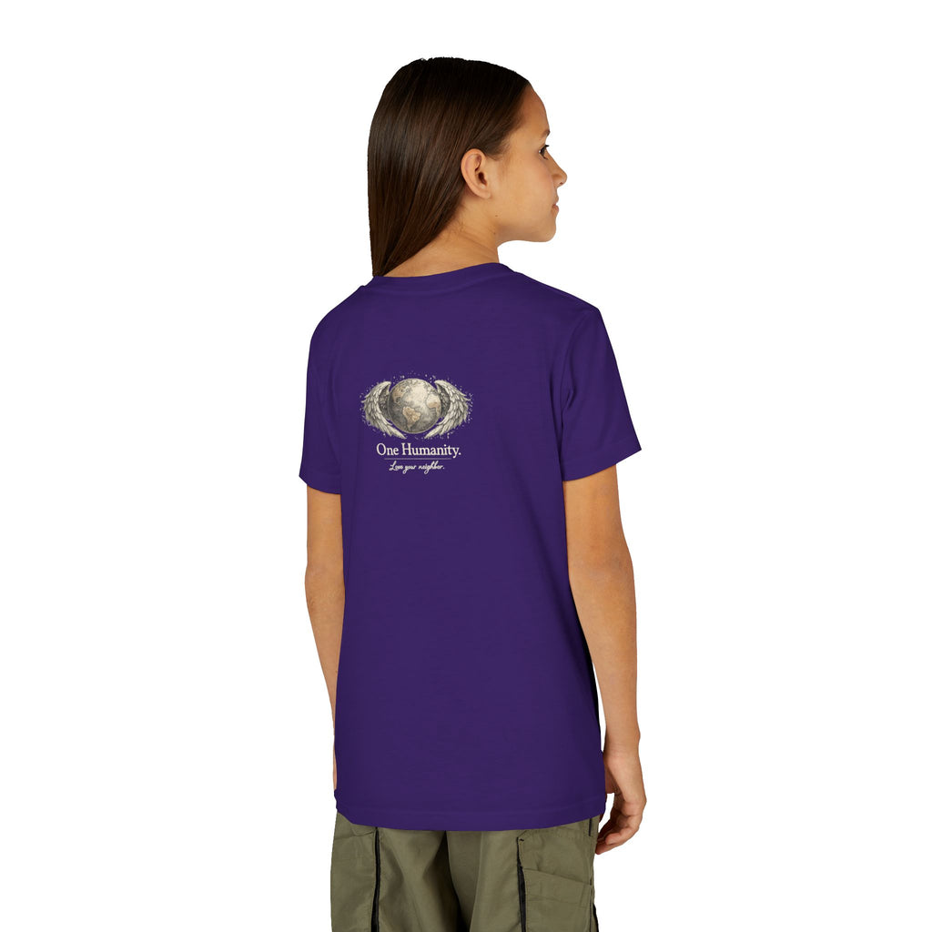 Youth “Quiet Kindness Changes Everything” Tee – Kids Inspirational T-Shirt with Earth & Friends Graphic