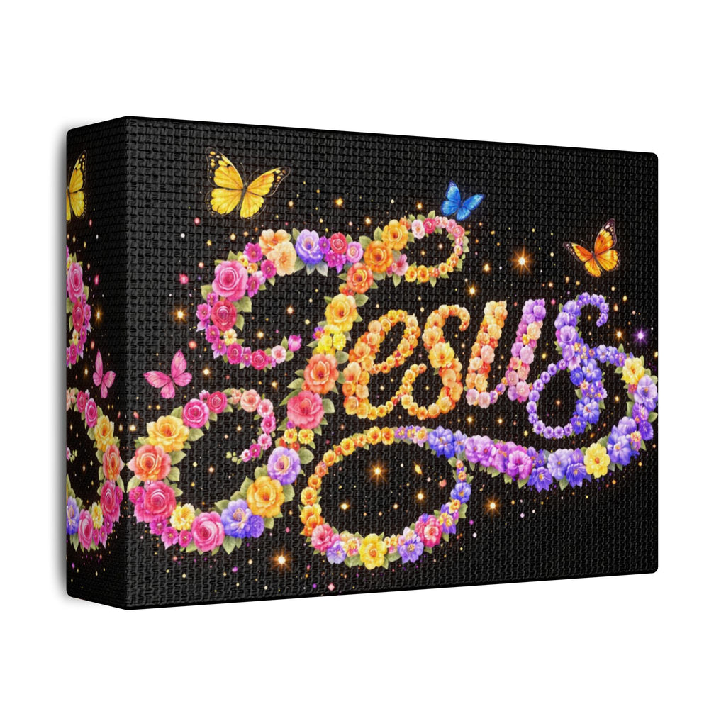 Jesus Floral Satin Canvas Wall Art – Butterfly Christian Canvas | Inspirational Faith Home Decor