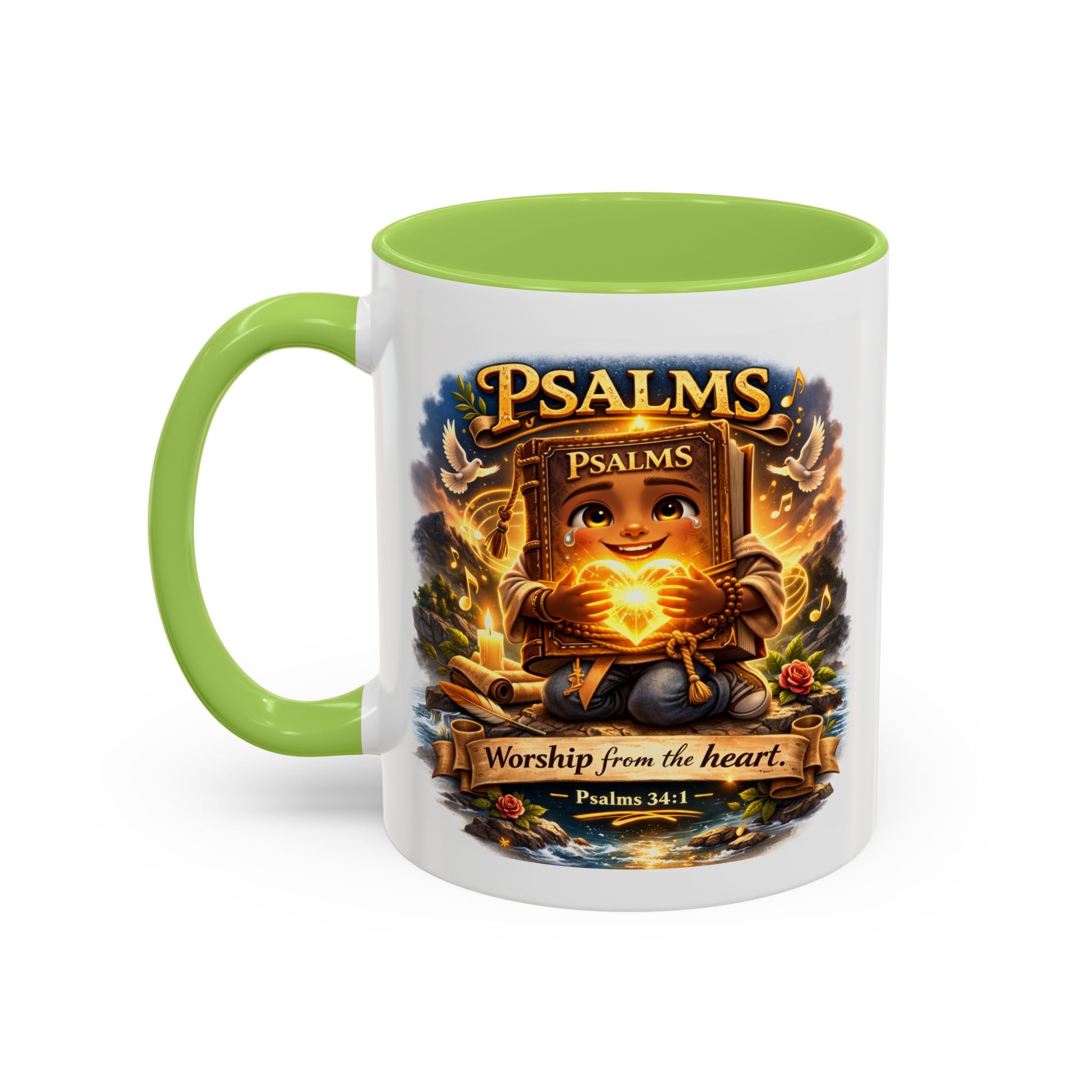 Psalms 34:1 Coffee Mug | Worship From the Heart Mug | Inspirational Christian Accent Mug