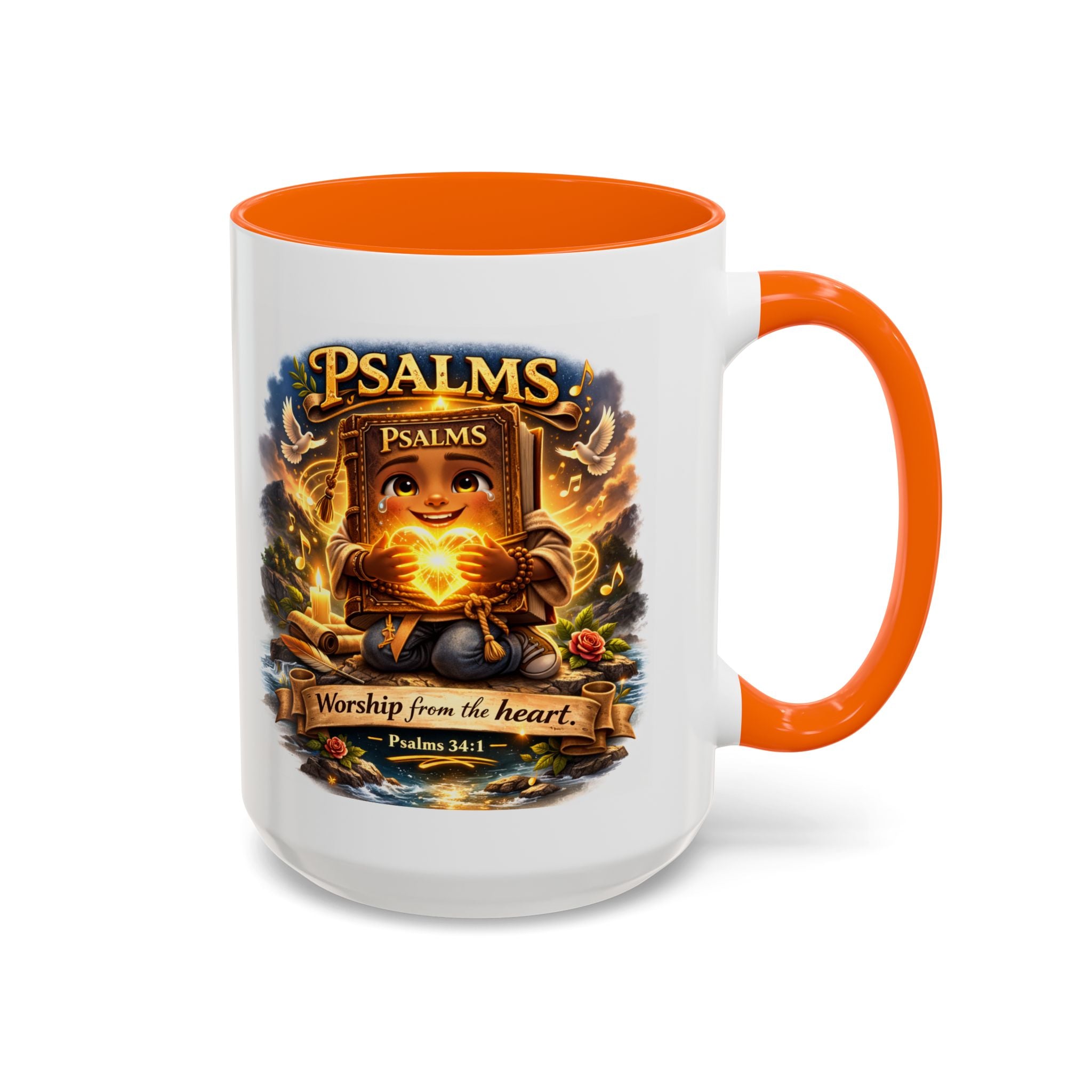 Psalms 34:1 Coffee Mug | Worship From the Heart Mug | Inspirational Christian Accent Mug