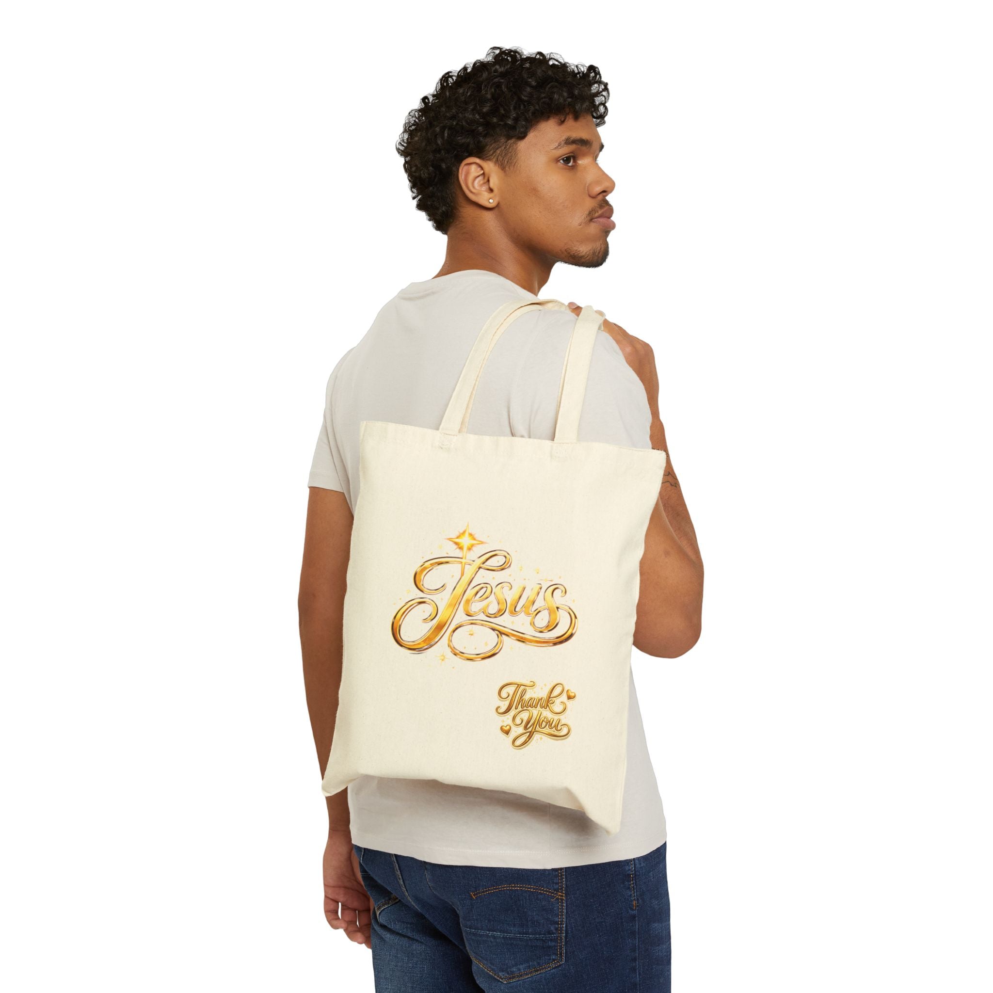 Jesus Script Canvas Tote Bag – Christian Faith Thank You Tote | Church & Bible Bag