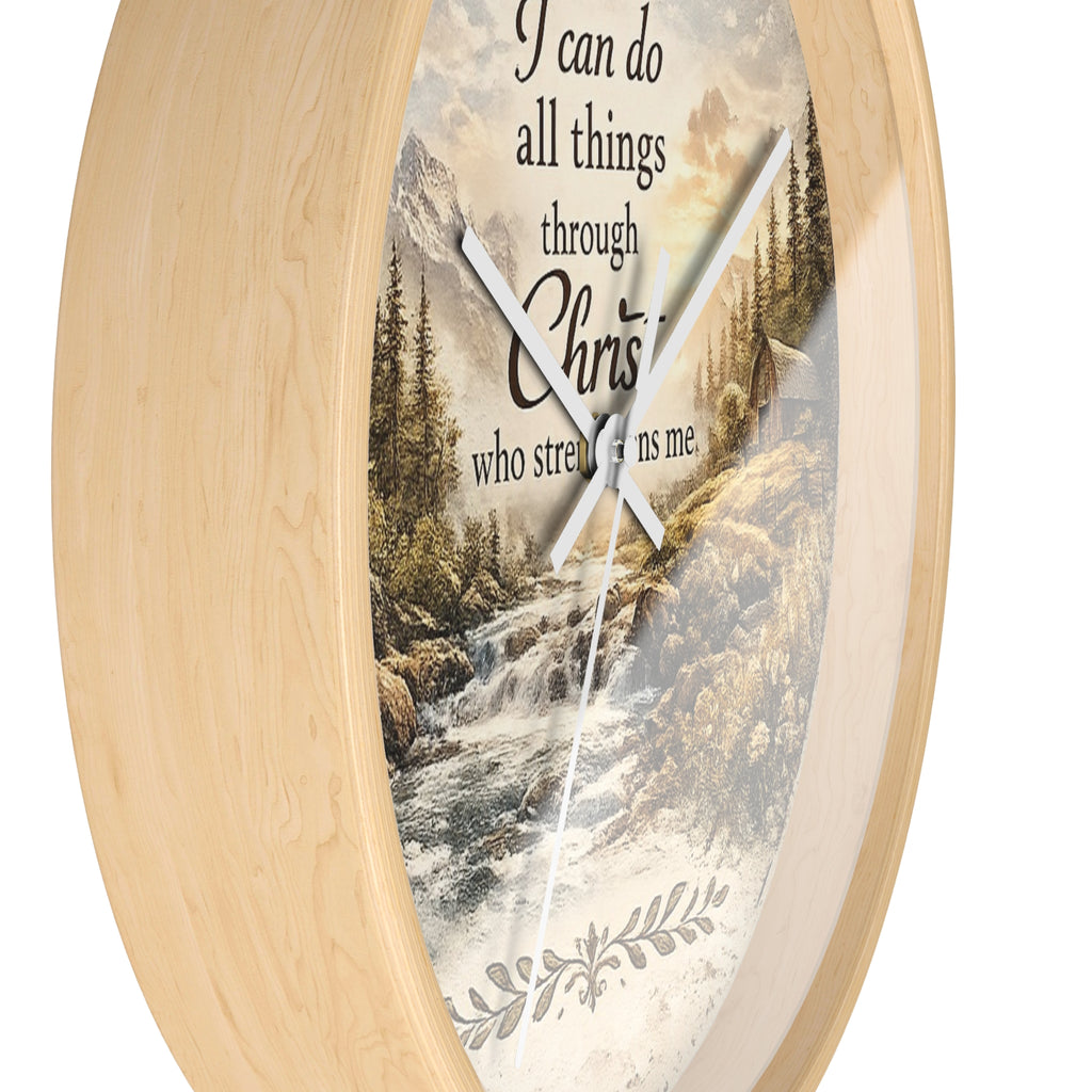 Philippians 4:13 Wall Clock | Inspirational Christian Scripture Clock | Rustic Cabin Faith Decor
