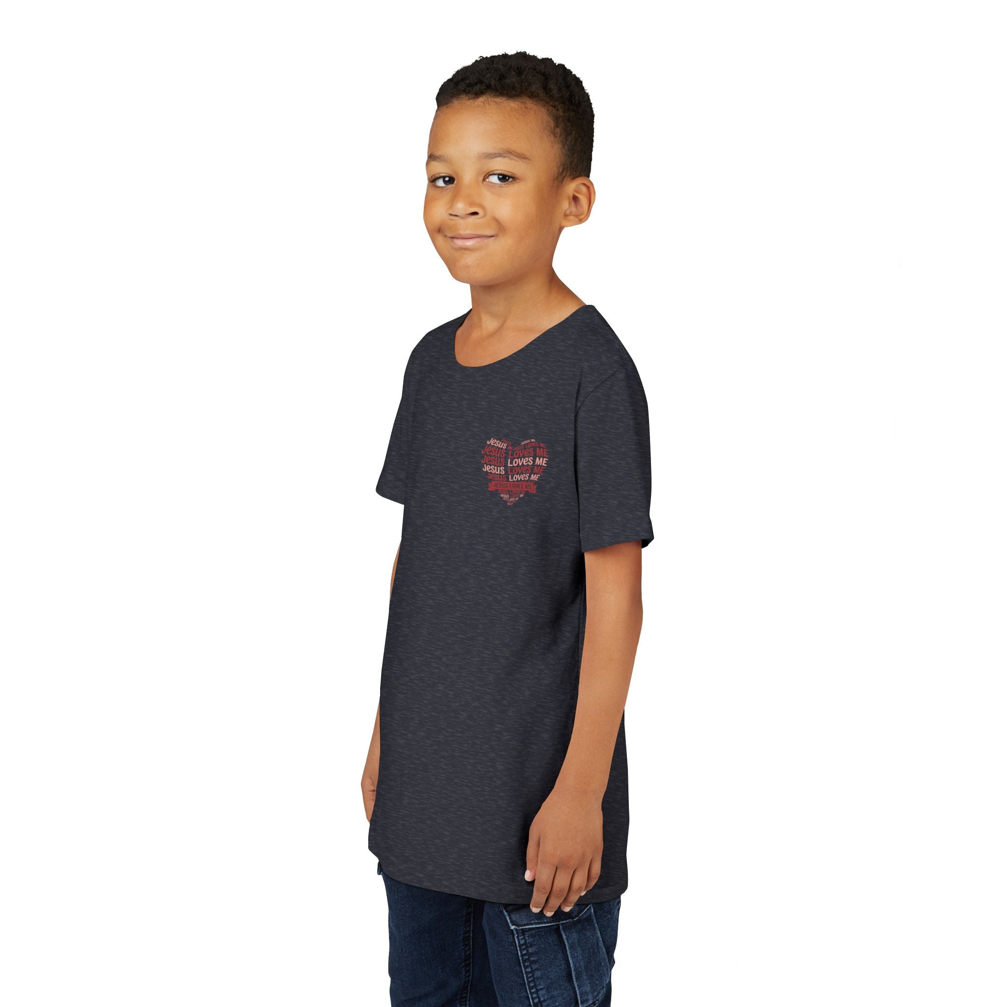 Jesus Loves Me Youth T-Shirt – Heart Word Cloud Christian Kids Tee | Faith Inspired Youth Shirt
