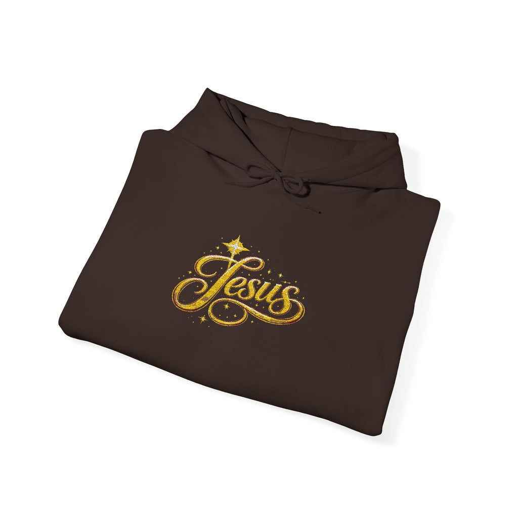 Jesus Gold Script Hoodie – Sparkle Christian Faith Pullover | Inspirational Hoodie