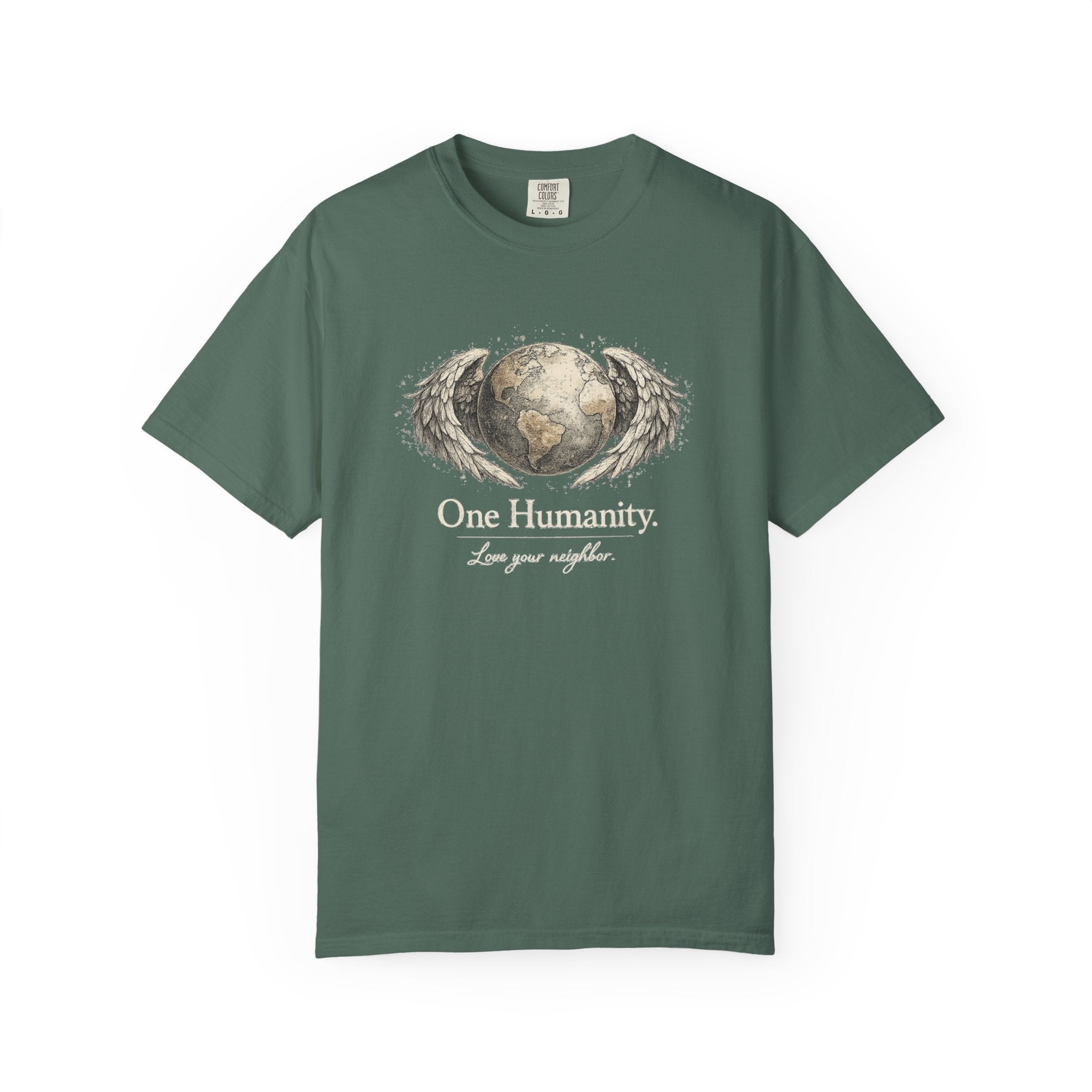 One Humanity T-Shirt – “One Humanity. Love Your Neighbor.” Earth Wings Graphic Tee