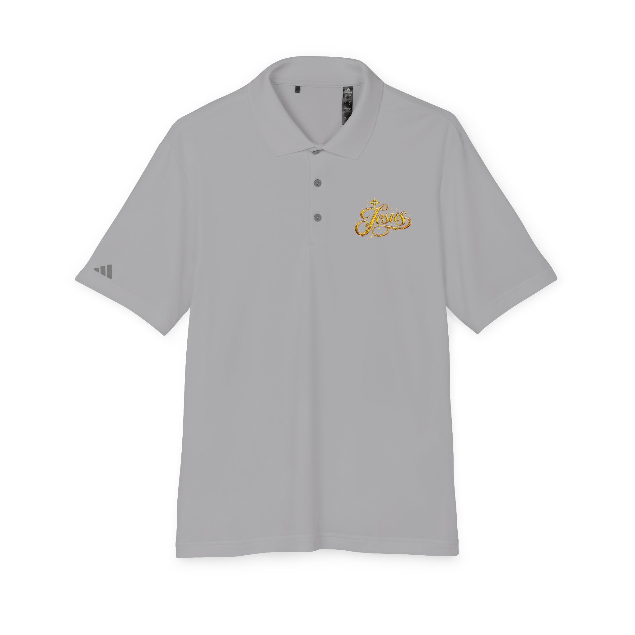 'Jesus' Script Embroidered Polo — Gold Faith Golf Shirt