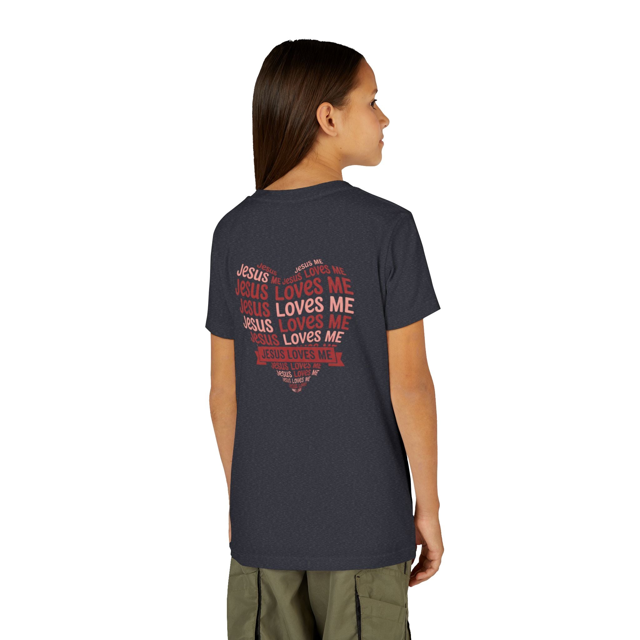 Jesus Loves Me Youth T-Shirt – Heart Word Cloud Christian Kids Tee | Faith Inspired Youth Shirt