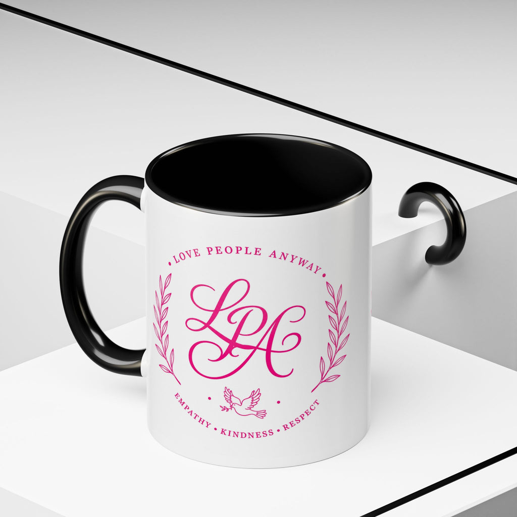 Love People Anyway Coffee Mug | Inspirational Pink Monogram Mug | Faith Freedom Creations
