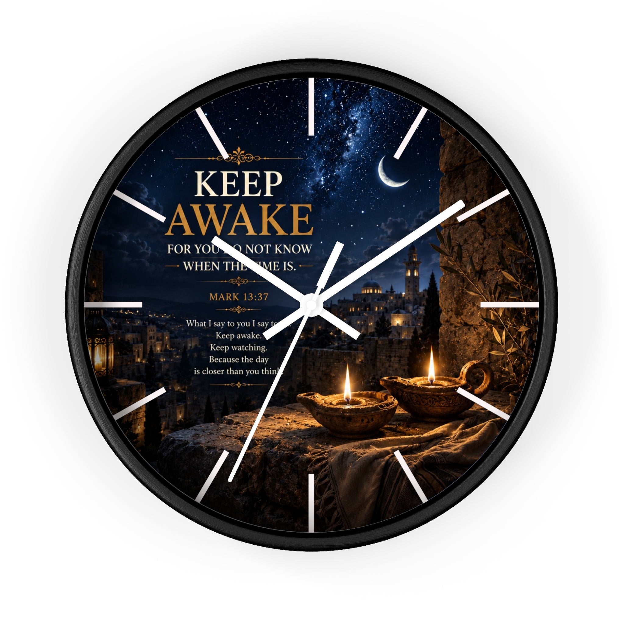 Keep Awake Wall Clock | Mark 13:37 Christian Nightscape Clock | Inspirational Faith Decor