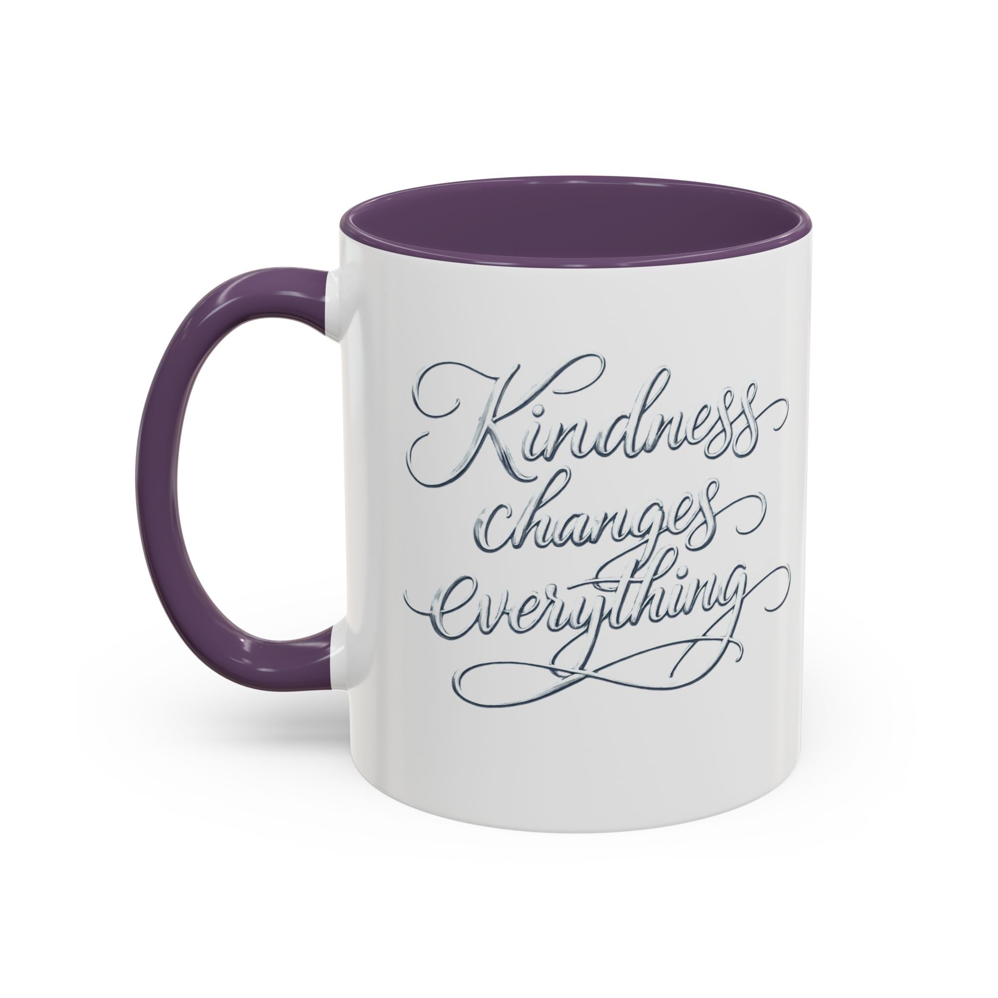 Silver-Kindness Changes Everything Accent Coffee Mug | Inspirational Ceramic Mug | Faith Freedom Creations