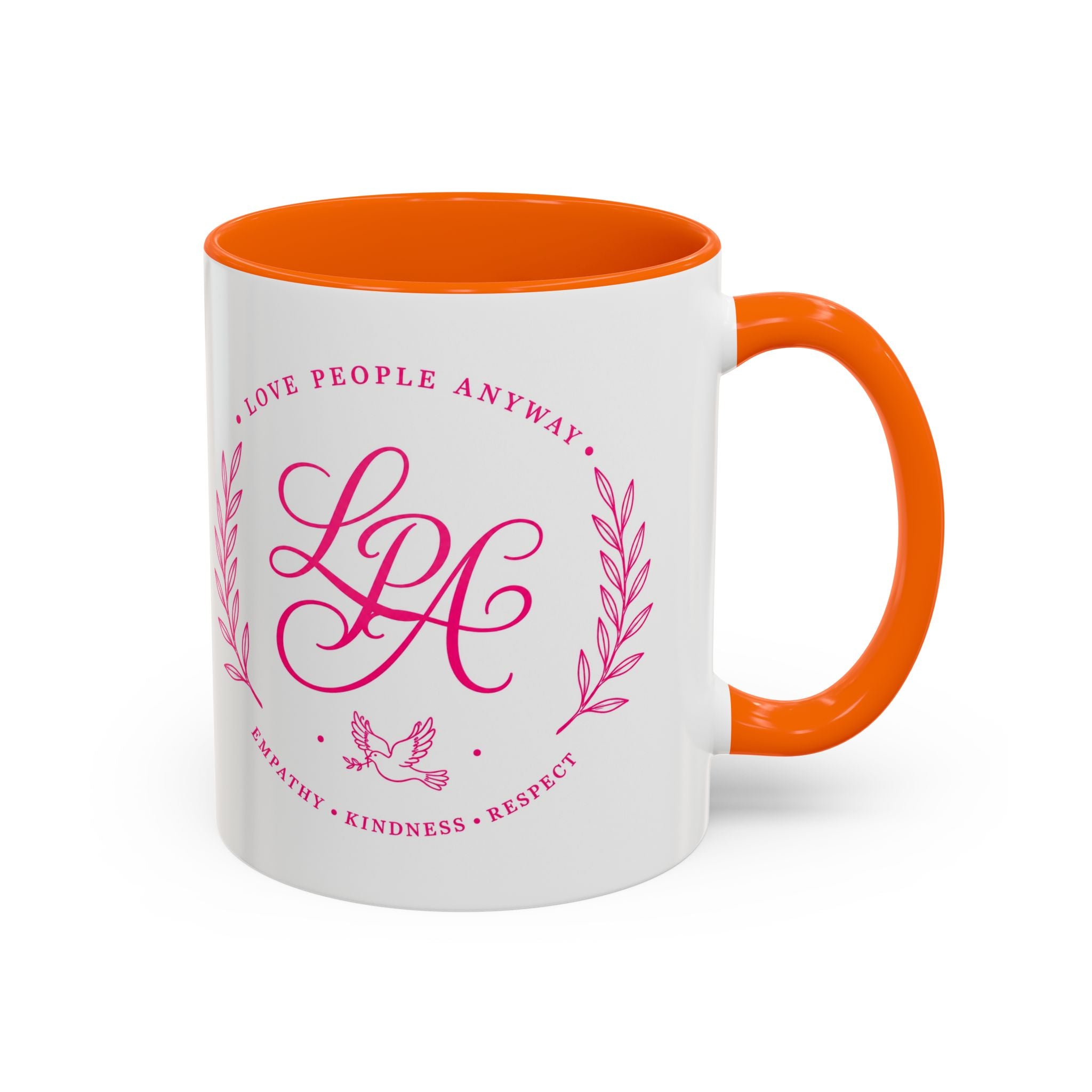 Love People Anyway Coffee Mug | Inspirational Pink Monogram Mug | Faith Freedom Creations