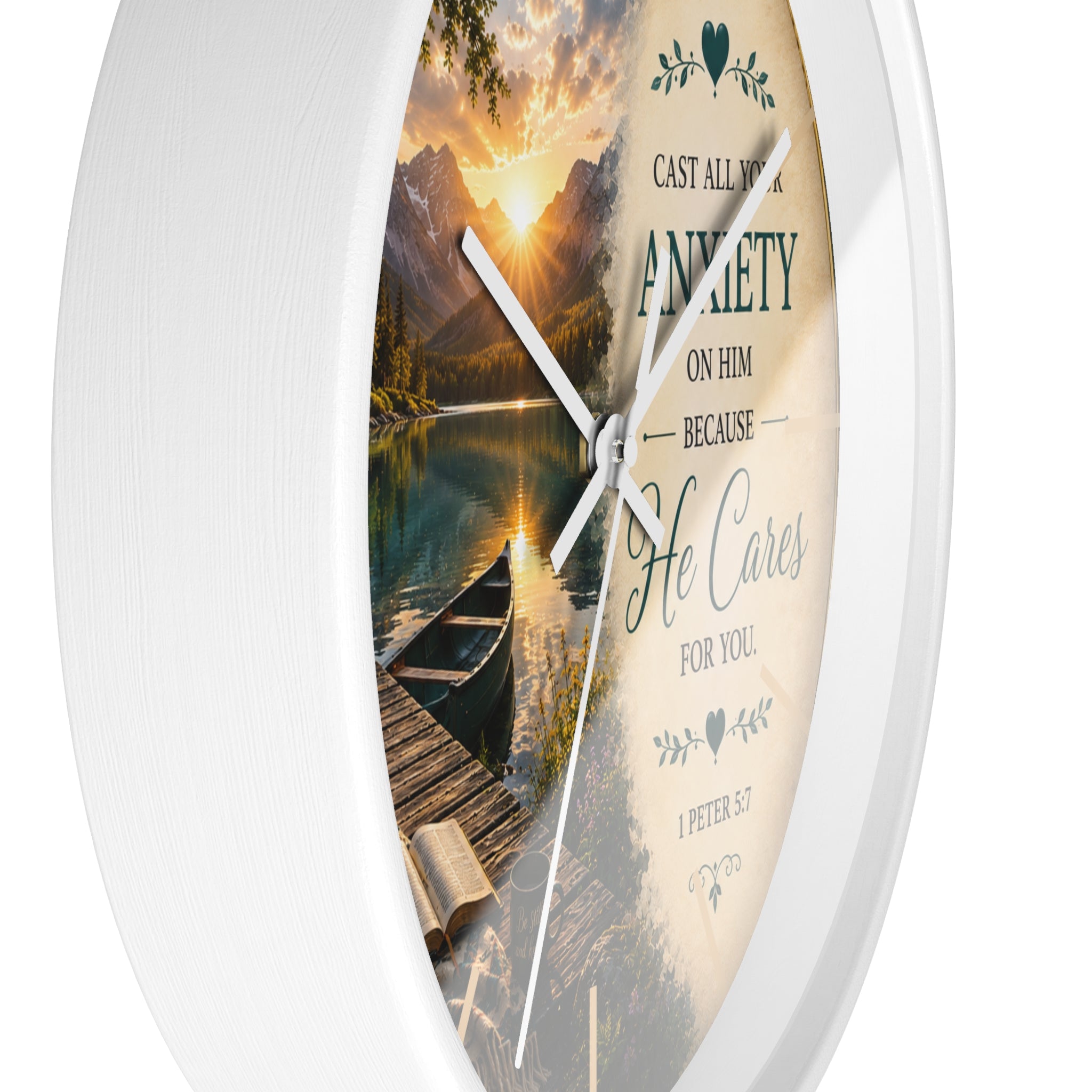 Cast All Your Anxiety on Him Wall Clock | 1 Peter 5:7 Christian Scripture Clock | Inspirational Home Decor