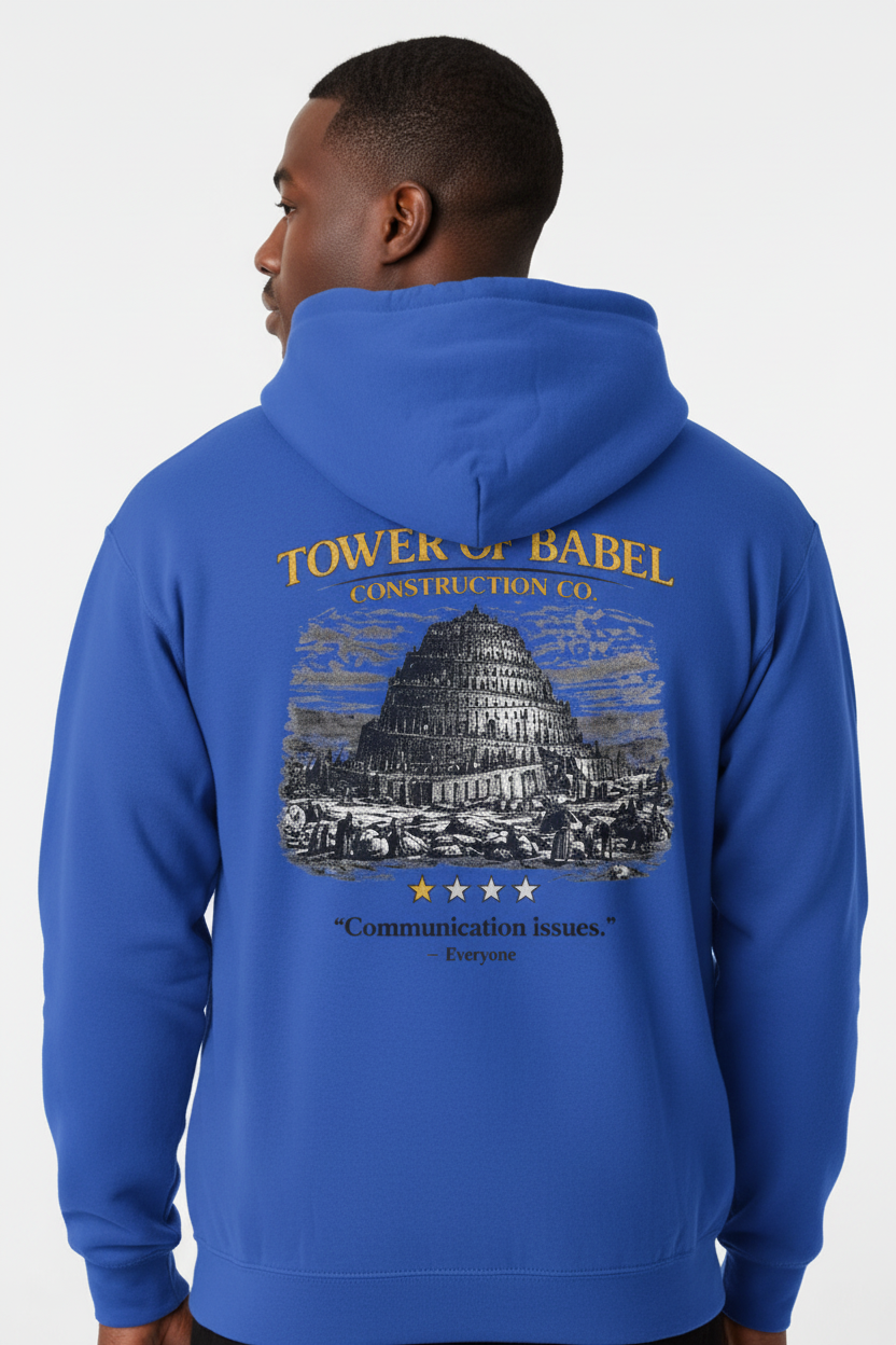 Tower of Babel – Zip Hoodie | “Communication Issues” Vintage Graphic – Five-Star Faith Series