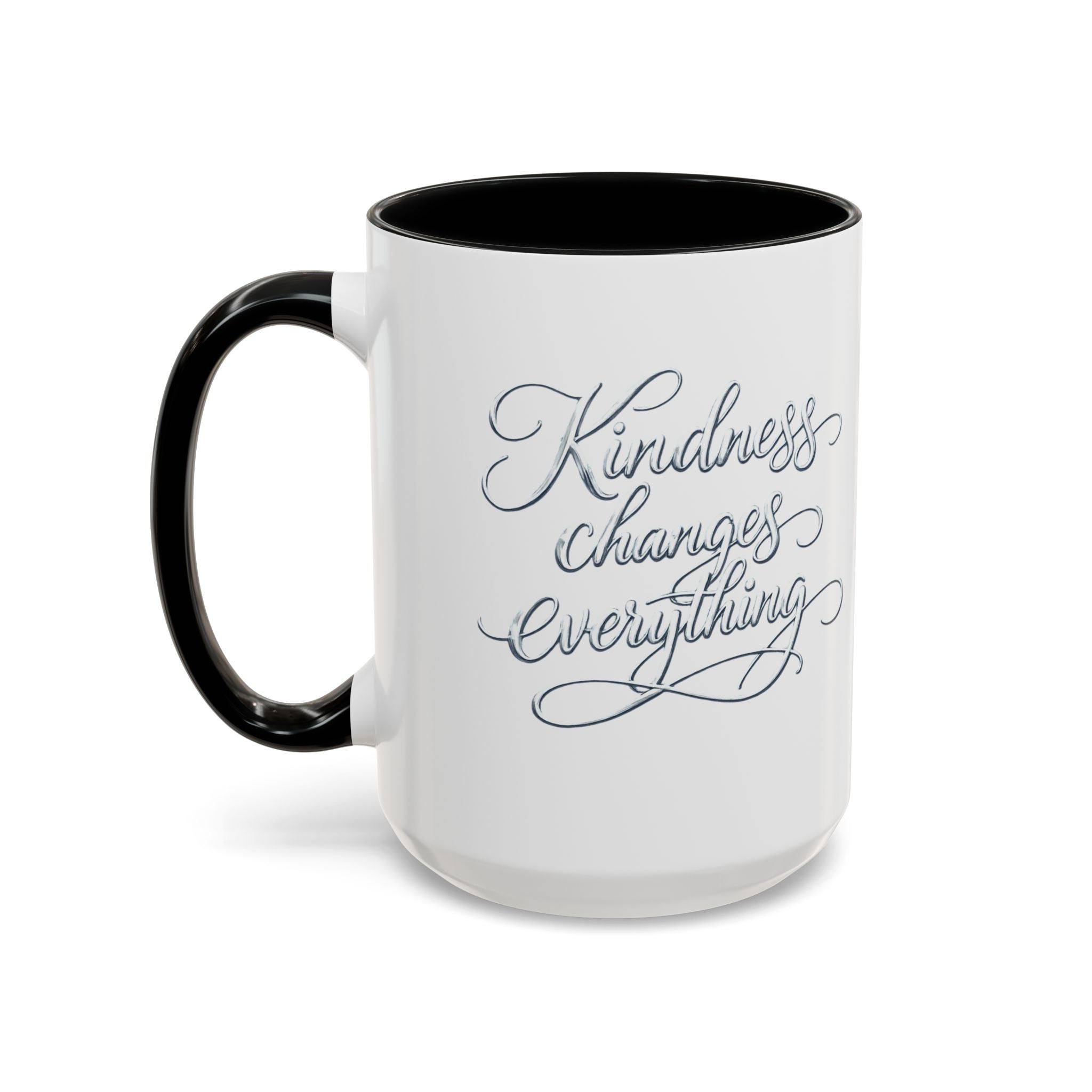 Silver-Kindness Changes Everything Accent Coffee Mug | Inspirational Ceramic Mug | Faith Freedom Creations