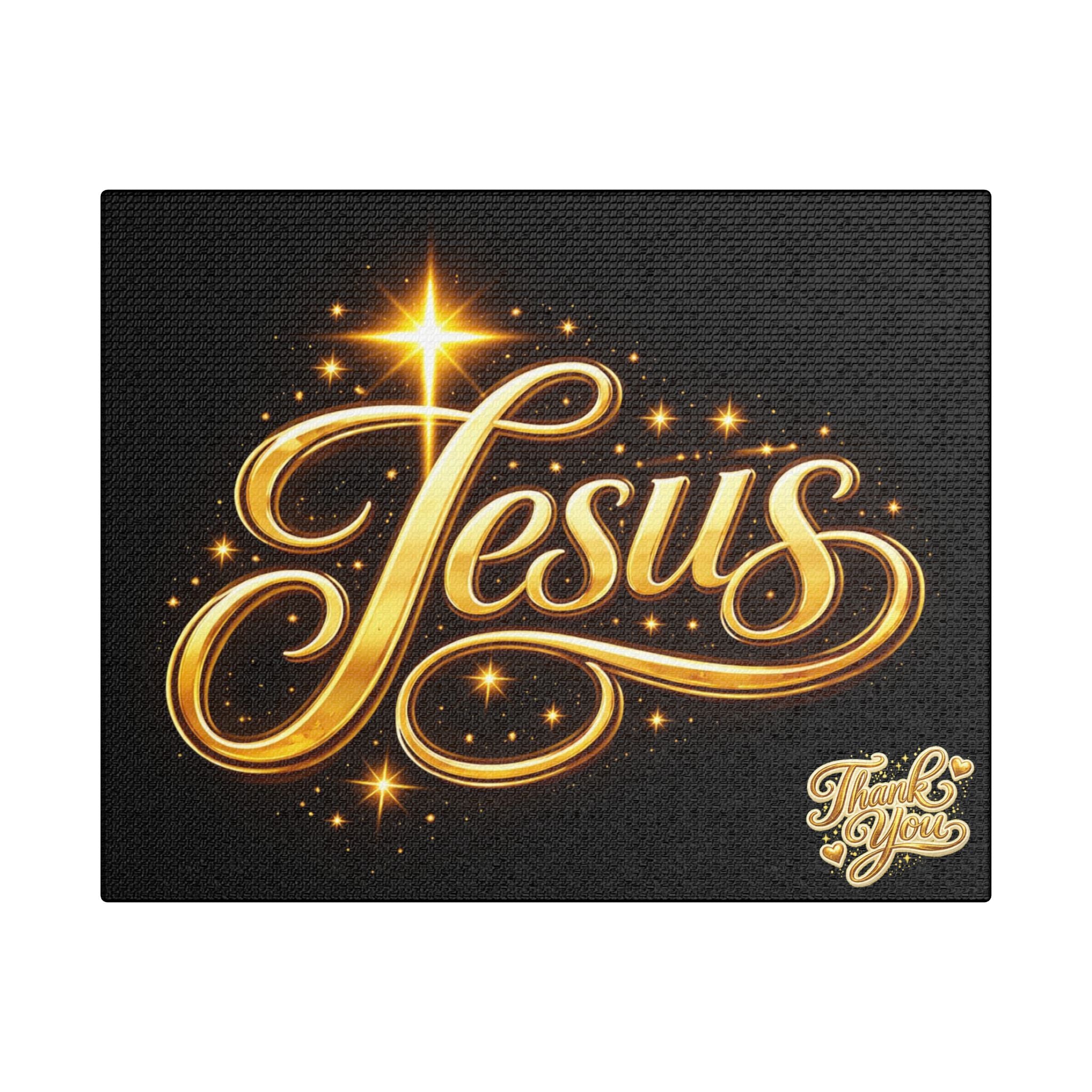 Jesus Gold Script Canvas Wall Art – Christian Faith Satin Stretched Canvas | Inspirational Home Decor