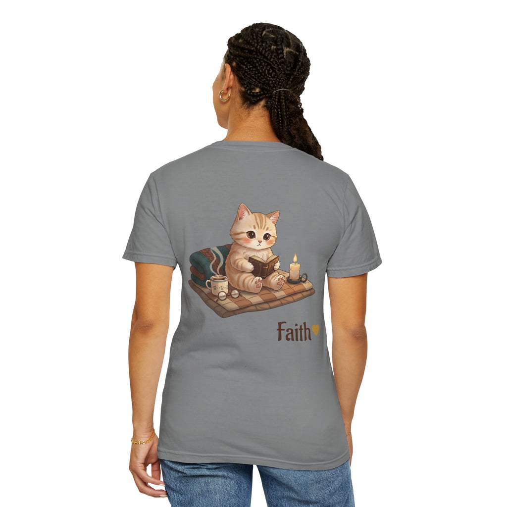 Cozy Cat Prayer T-Shirt — Faith Heart Cat Tee | Christian Cat Lover Shirt
