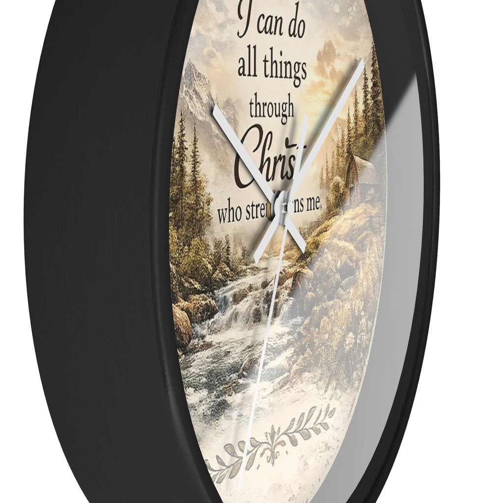 Philippians 4:13 Wall Clock | Inspirational Christian Scripture Clock | Rustic Cabin Faith Decor