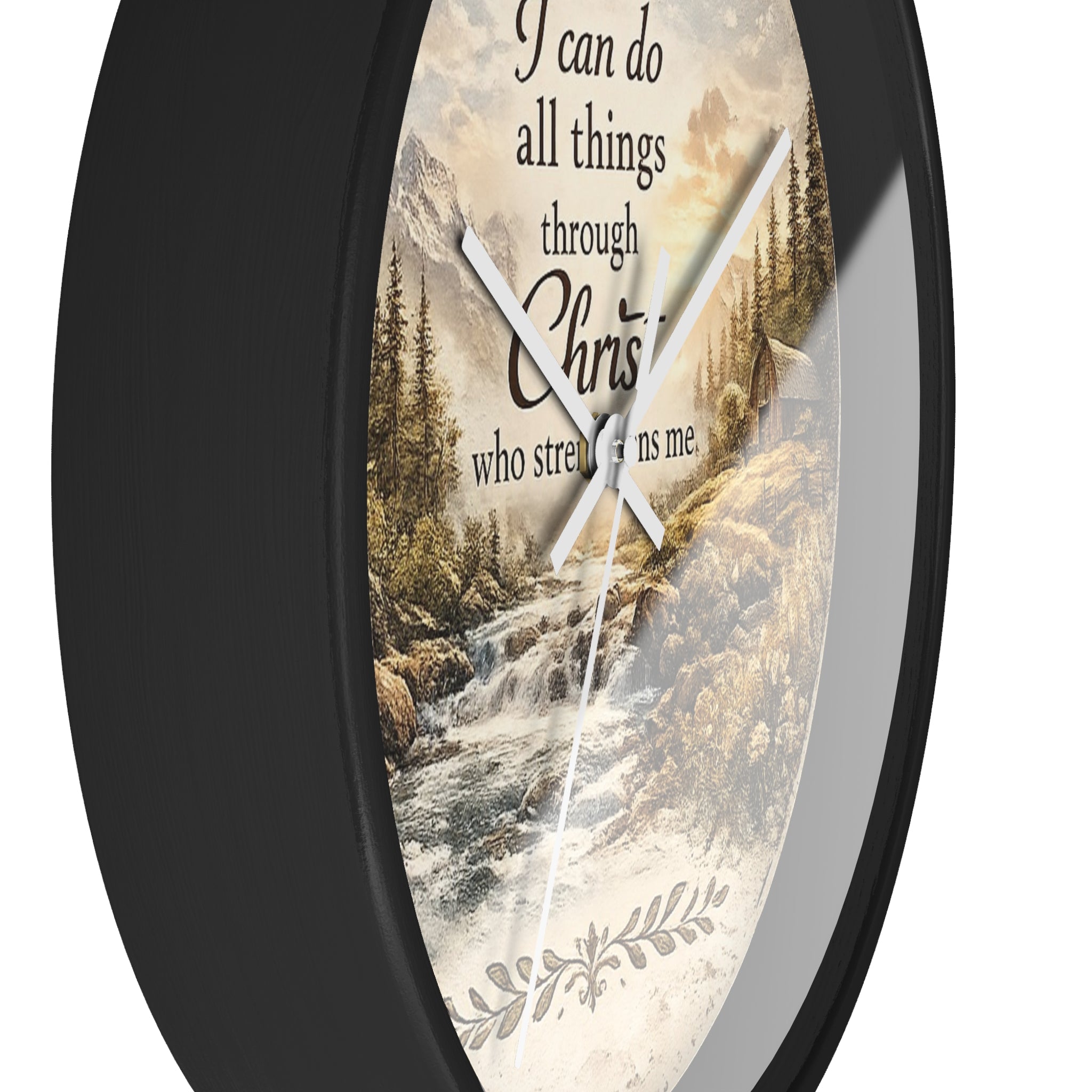 Philippians 4:13 Wall Clock | Inspirational Christian Scripture Clock | Rustic Cabin Faith Decor