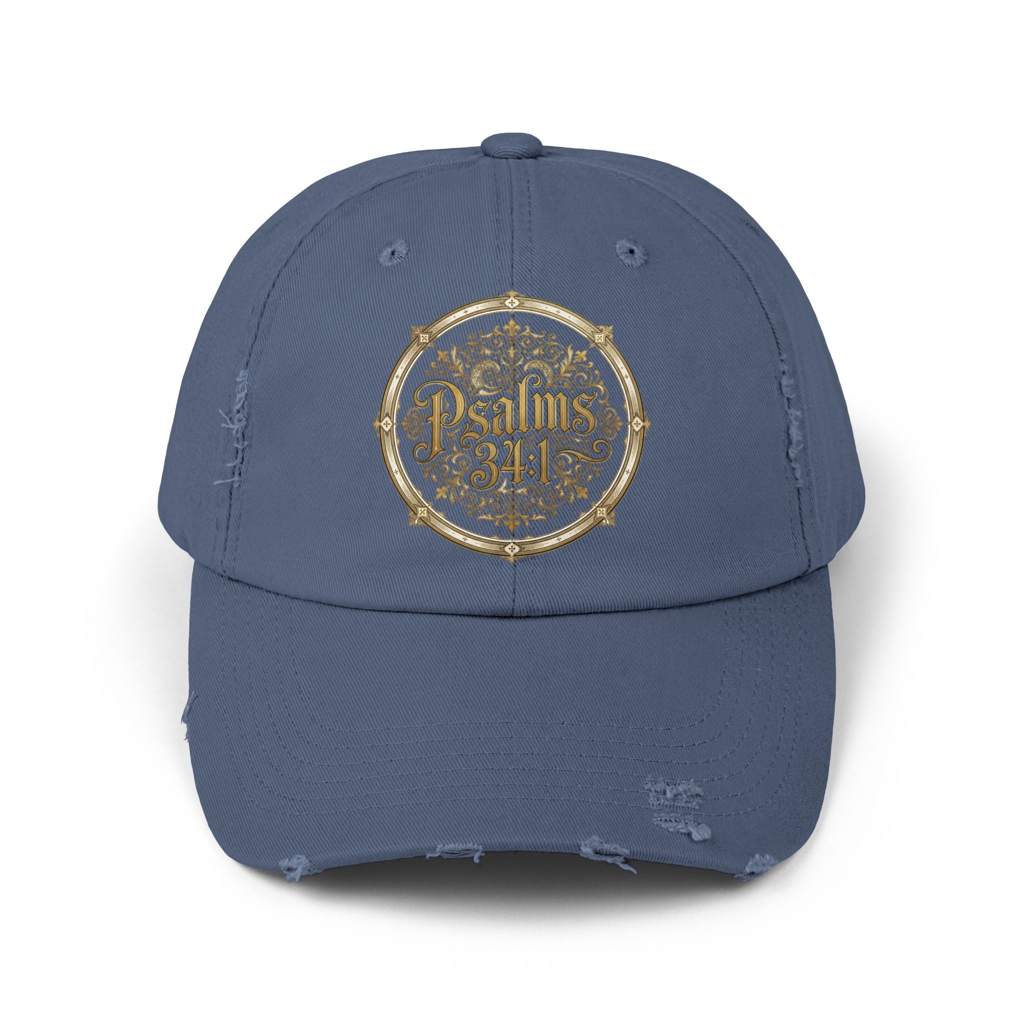 Distressed Black Cap – Psalm 23:1 Vintage Gold Emblem Hat | Faith & Freedom Creations