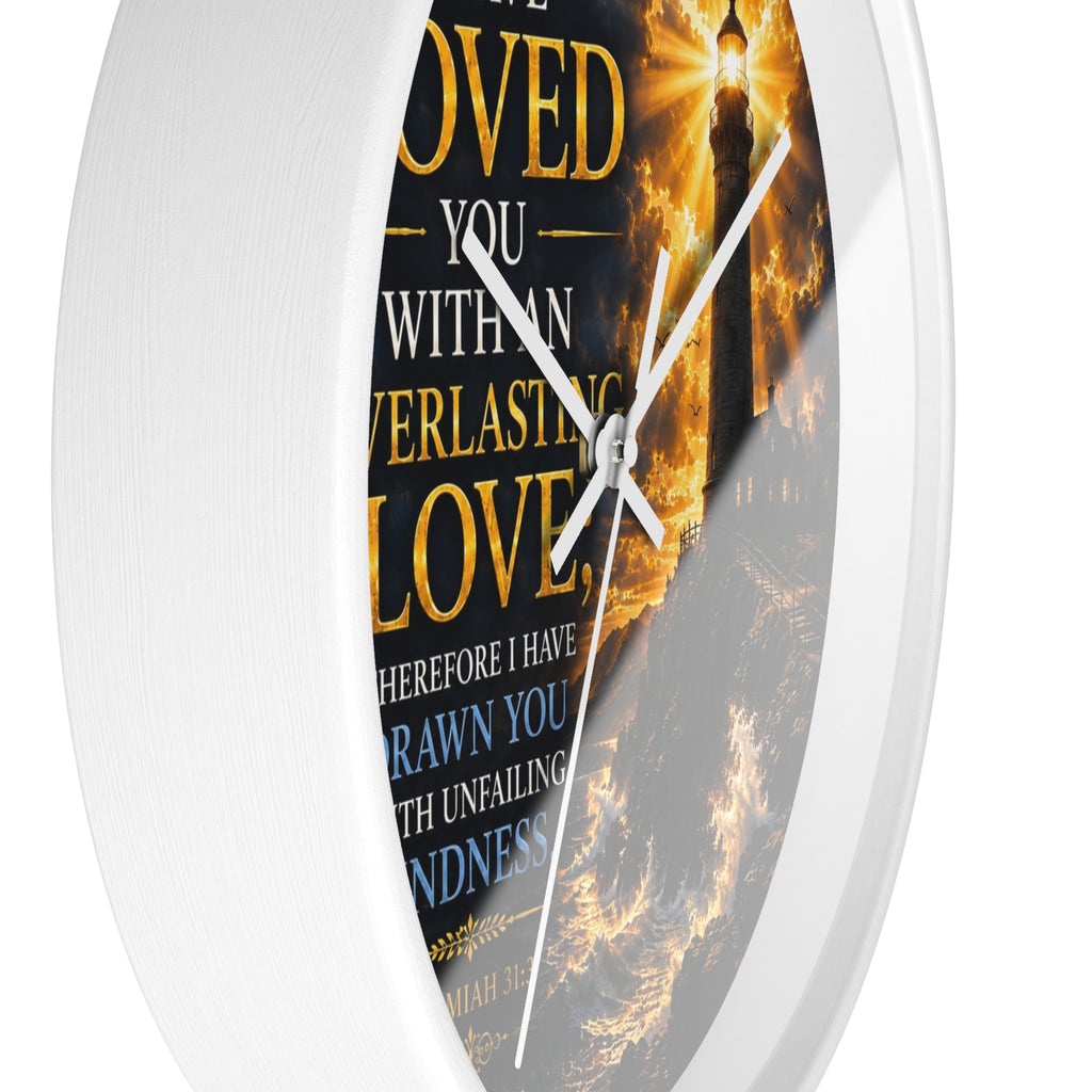 Everlasting Love Lighthouse Wall Clock | Jeremiah 31:3 Christian Scripture Clock | Inspirational Faith Decor
