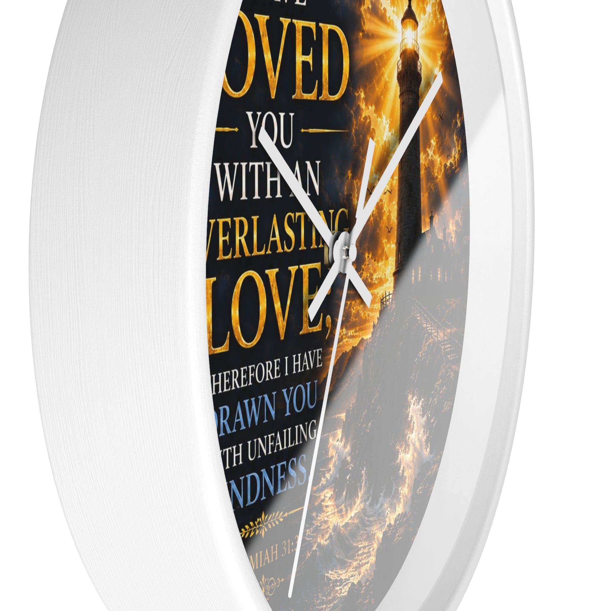Everlasting Love Lighthouse Wall Clock | Jeremiah 31:3 Christian Scripture Clock | Inspirational Faith Decor