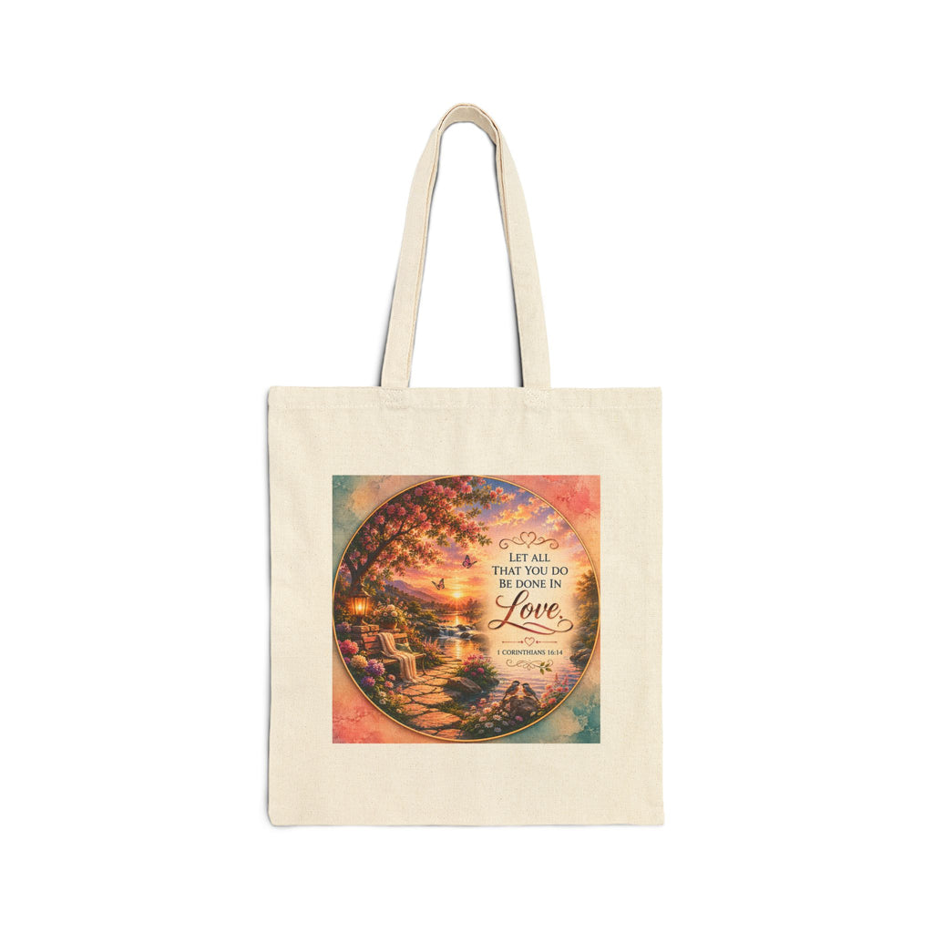 Let All That You Do Be Done in Love Tote Bag | 1 Corinthians 16:14 Christian Canvas Tote