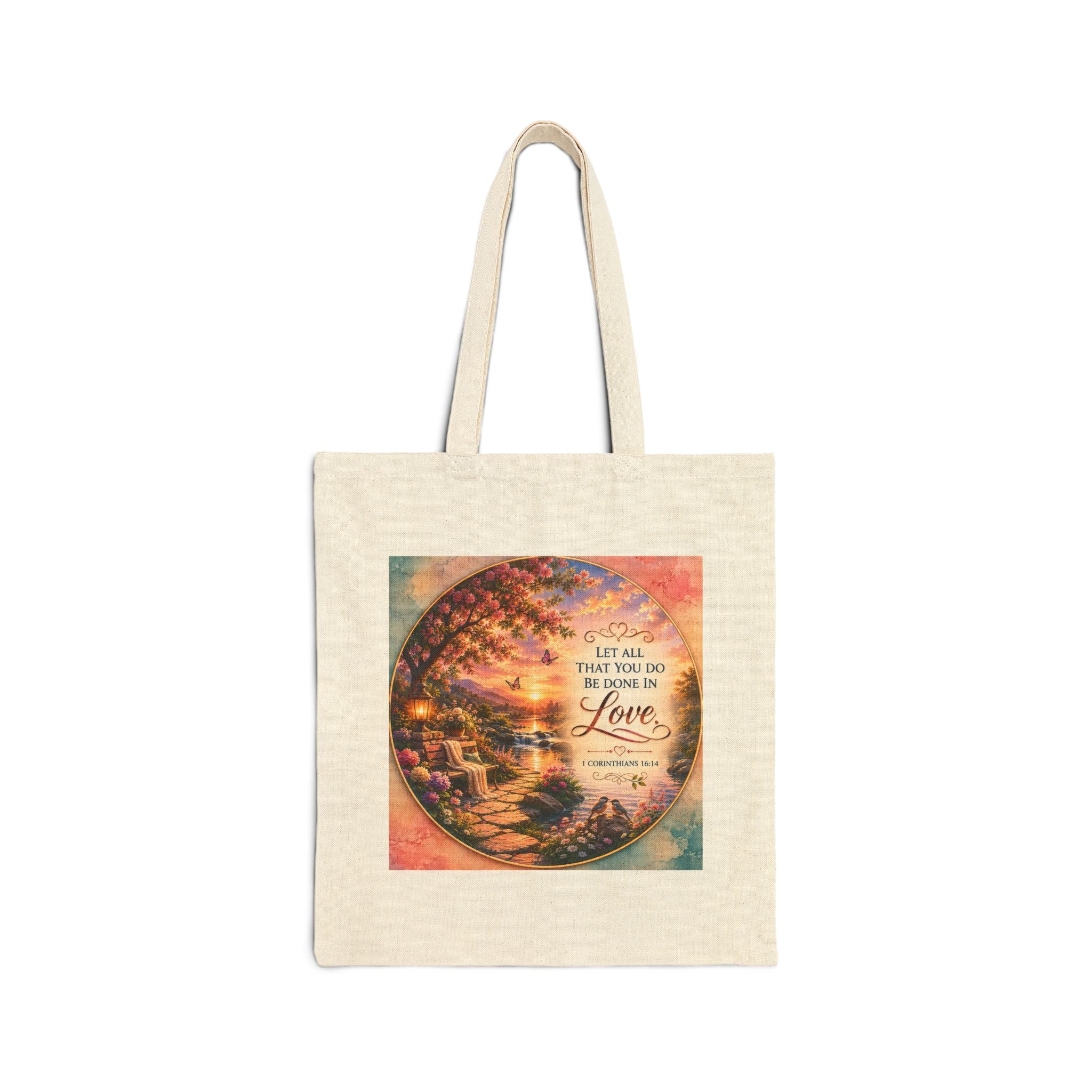 Let All That You Do Be Done in Love Tote Bag | 1 Corinthians 16:14 Christian Canvas Tote
