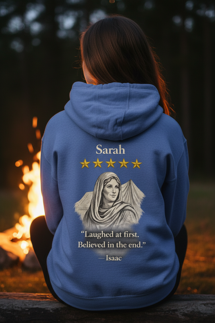 Sarah – French Terry Hoodie | “Laughed at First. Believed in the End.” Portrait Graphic – Five-Star Faith Series