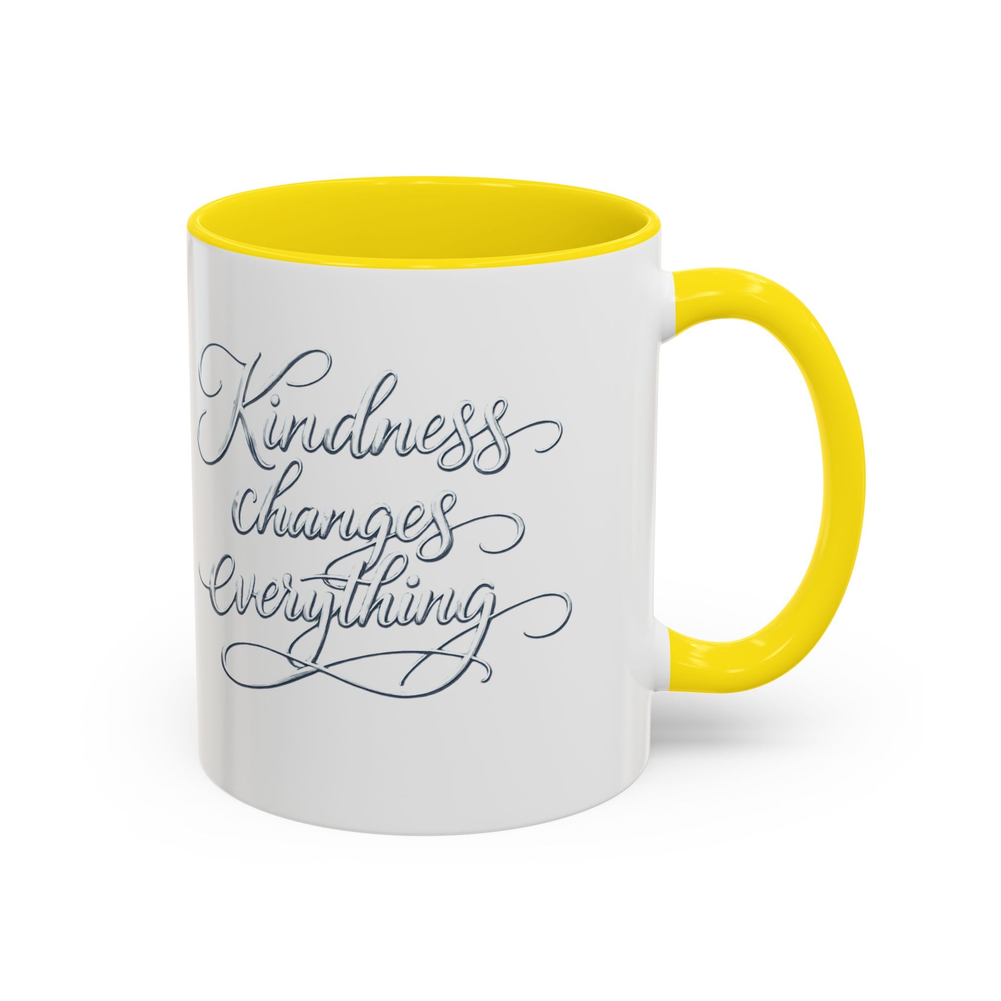Silver-Kindness Changes Everything Accent Coffee Mug | Inspirational Ceramic Mug | Faith Freedom Creations