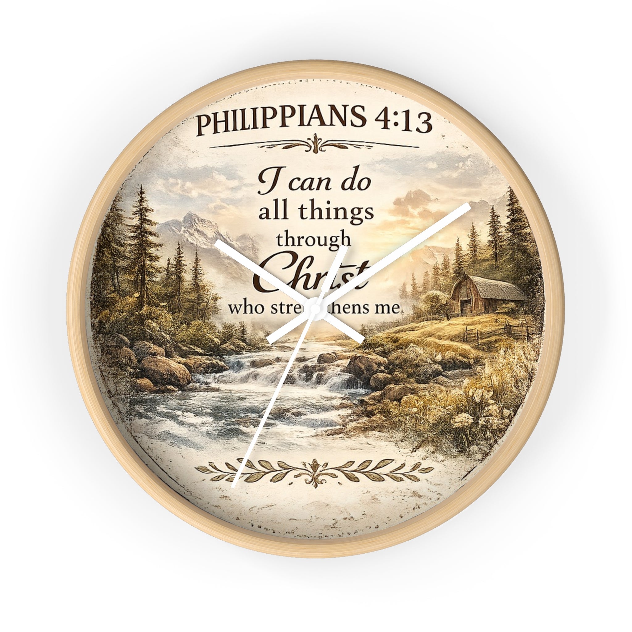 Philippians 4:13 Wall Clock | Inspirational Christian Scripture Clock | Rustic Cabin Faith Decor