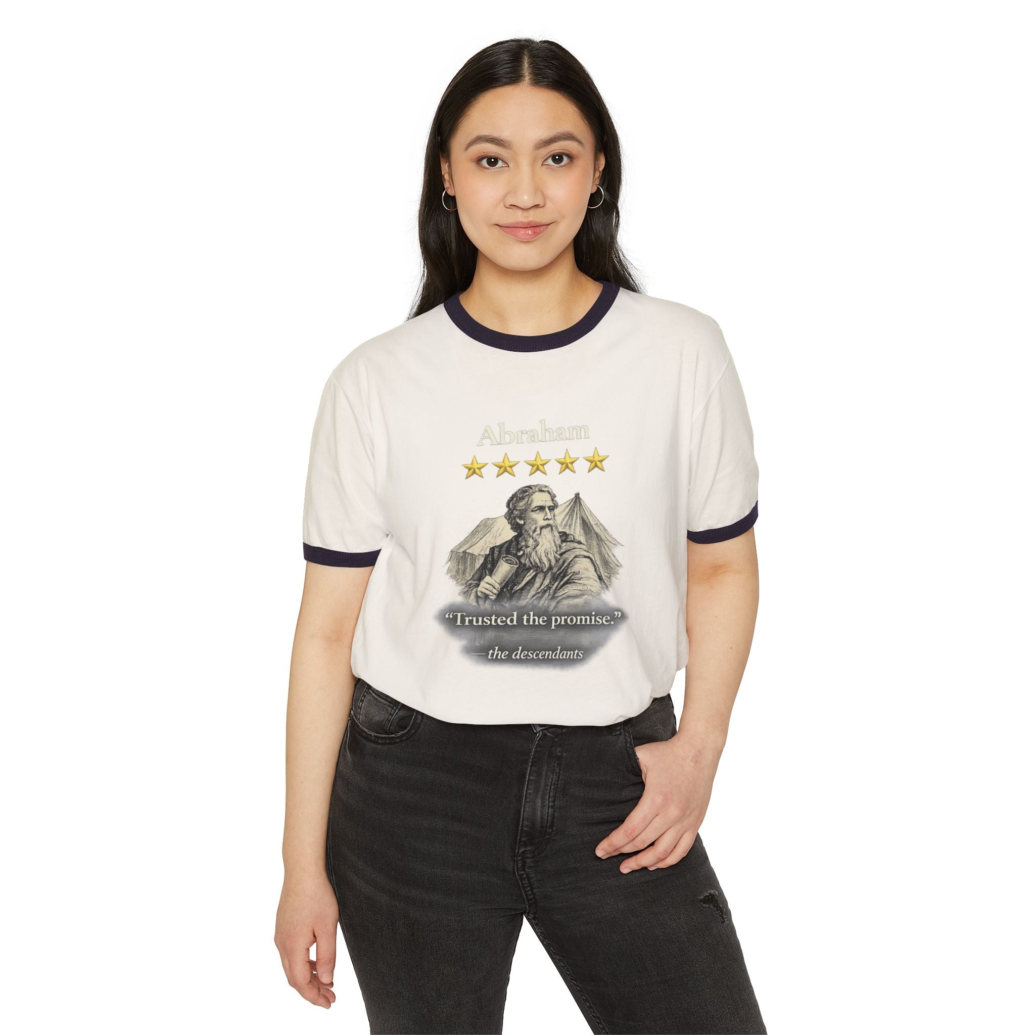 Abraham – Ringer Tee | “I Trusted the Promise” Vintage Graphic – Five-Star Faith Series