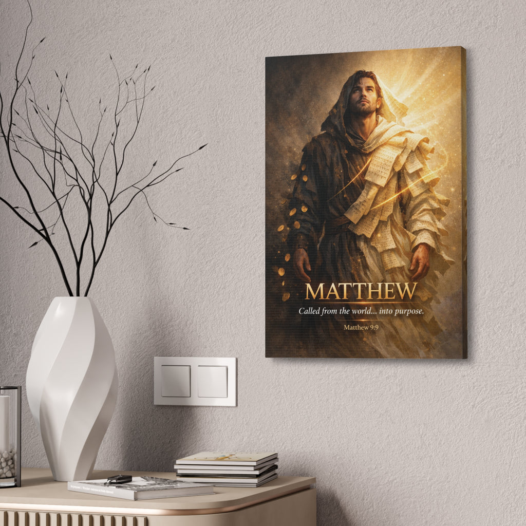 Matthew Bible Canvas Wall Art – “Called from the World… Into Purpose” Christian Scripture Canvas
