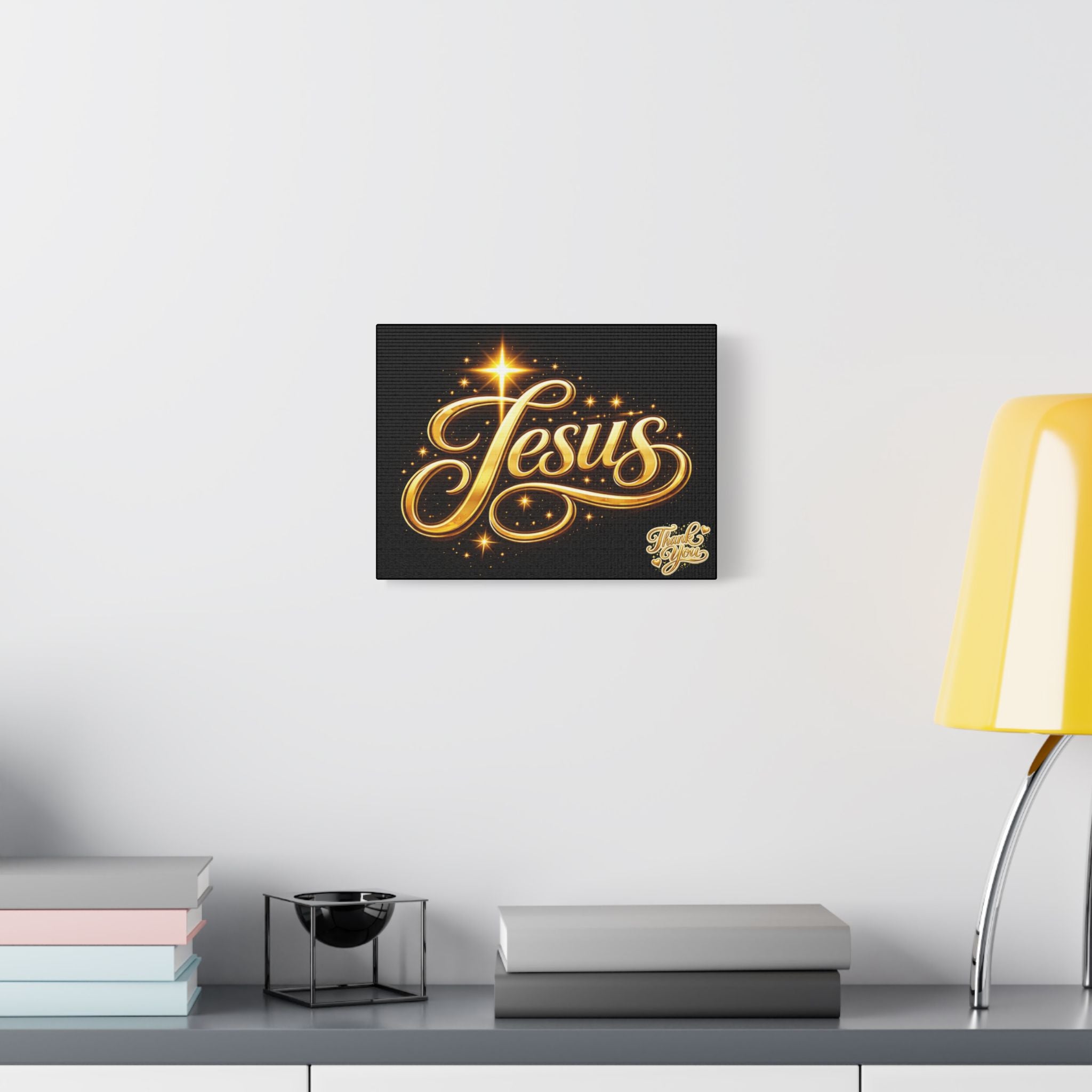 Jesus Gold Script Canvas Wall Art – Christian Faith Satin Stretched Canvas | Inspirational Home Decor