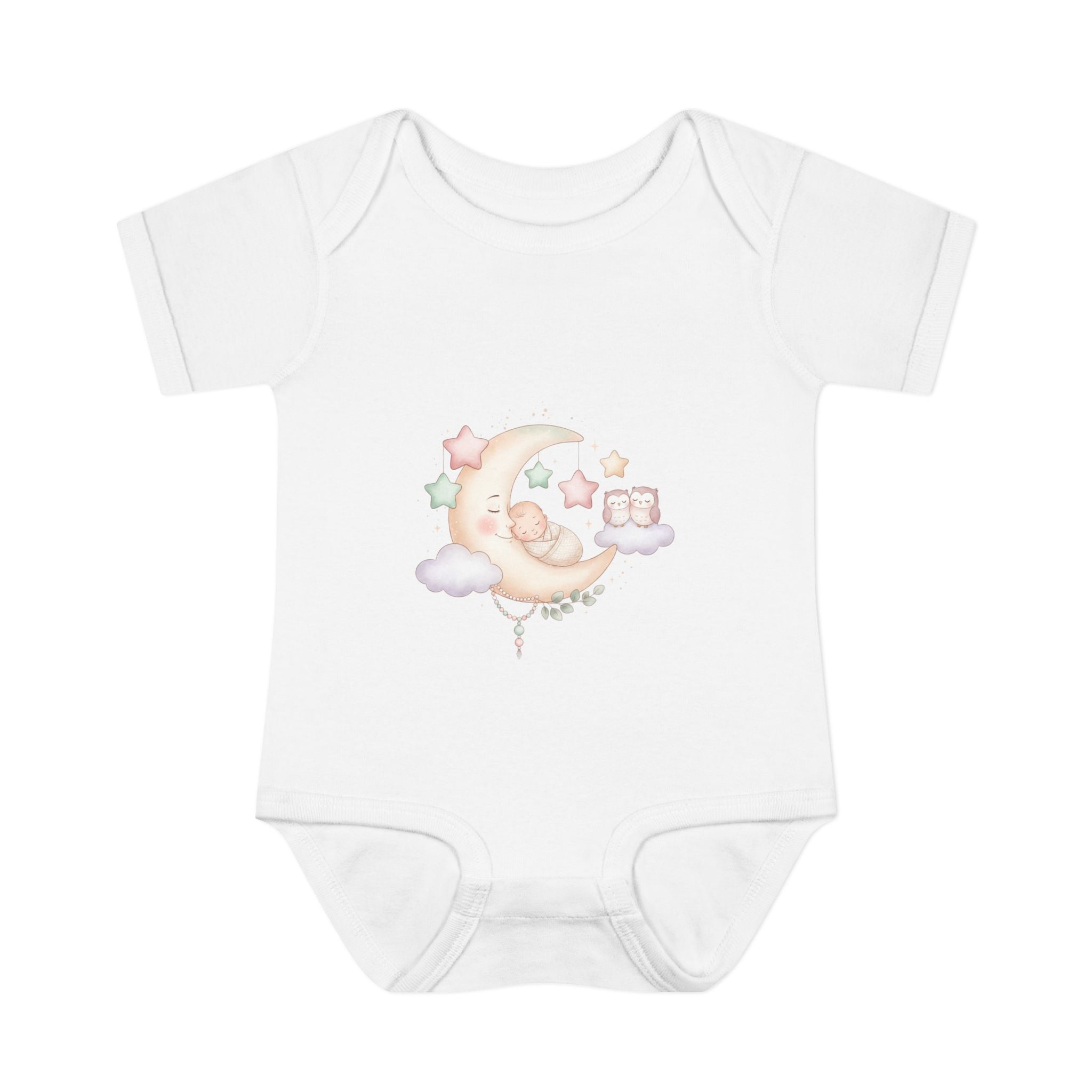 Pastel Moon & Stars Baby Bodysuit – Sleepy Moon Newborn Onesie | Cozy Baby Outfit