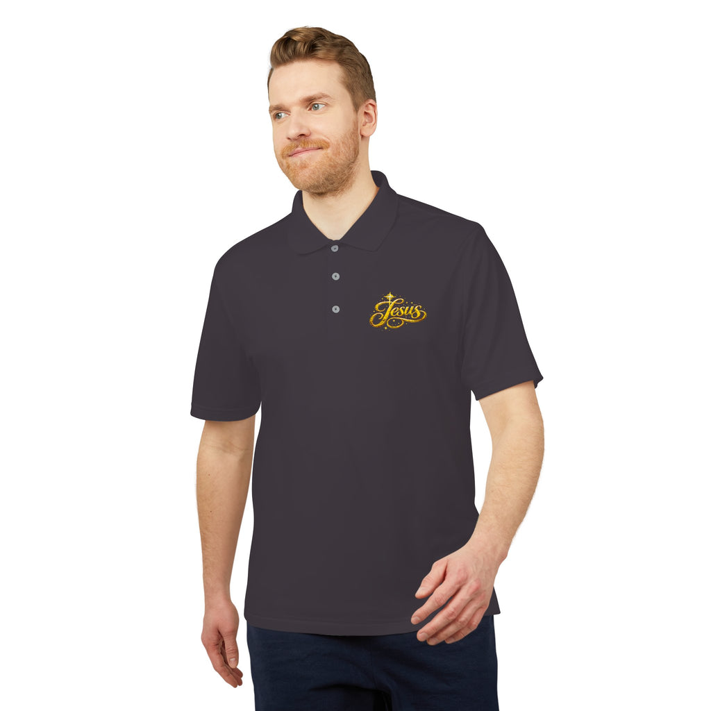 'Jesus' Script Embroidered Polo — Gold Faith Golf Shirt