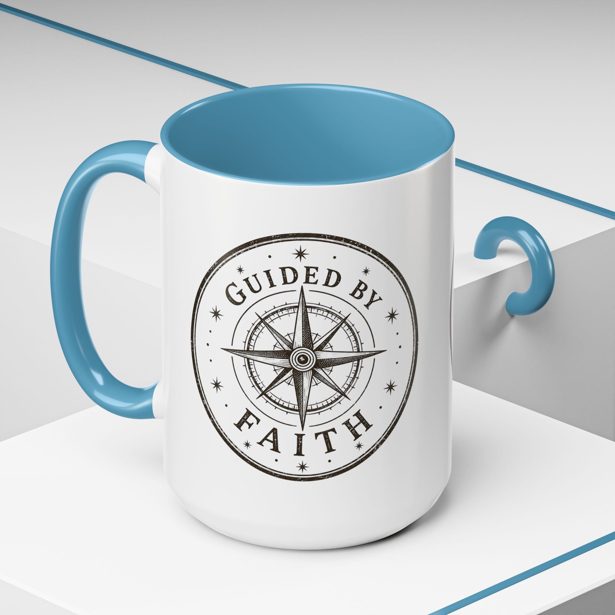 Guided by Faith Compass Coffee Mug | Inspirational Christian Accent Mug | Faith Freedom Creations