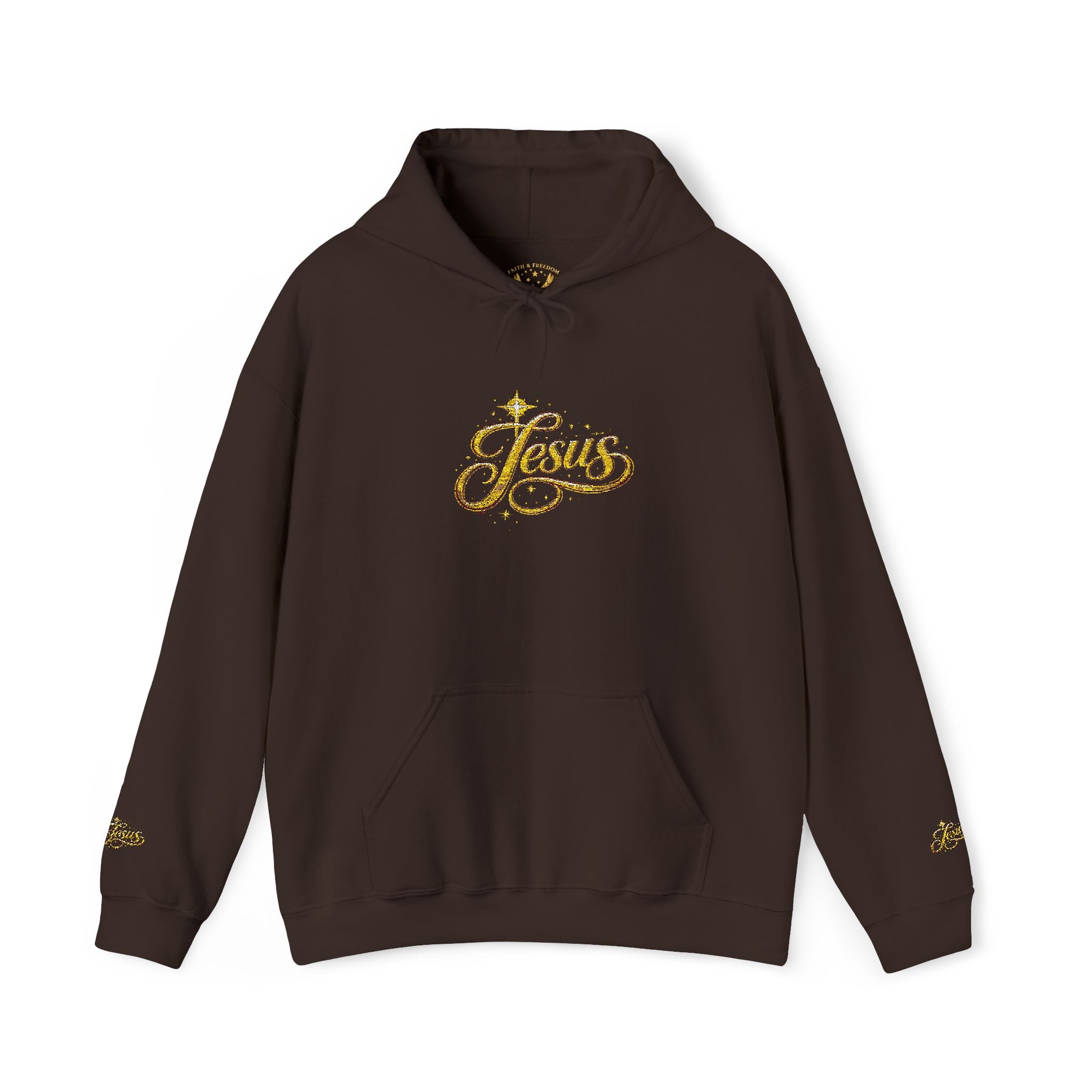 Jesus Gold Script Hoodie – Sparkle Christian Faith Pullover | Inspirational Hoodie