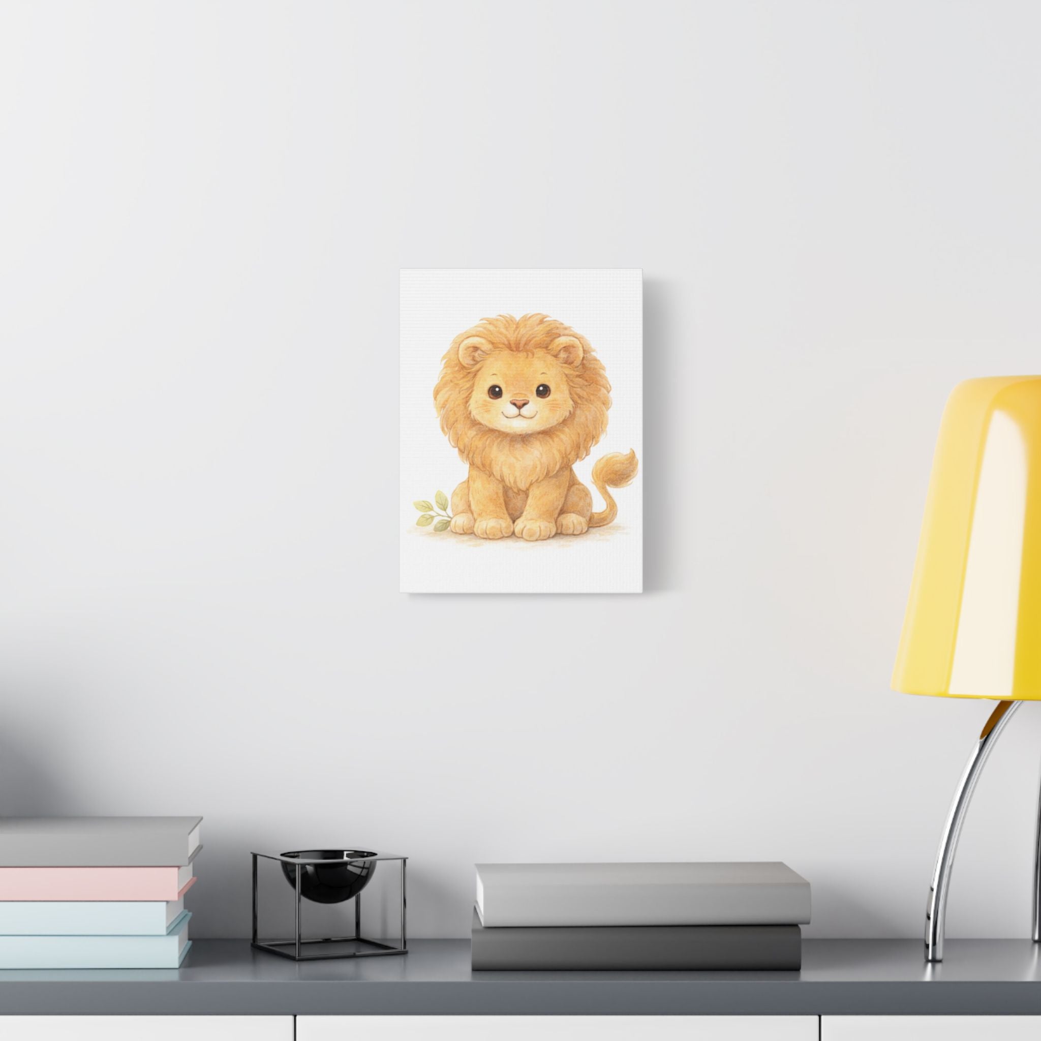 Cute Watercolor Lion Canvas — Nursery Animal Wall Art