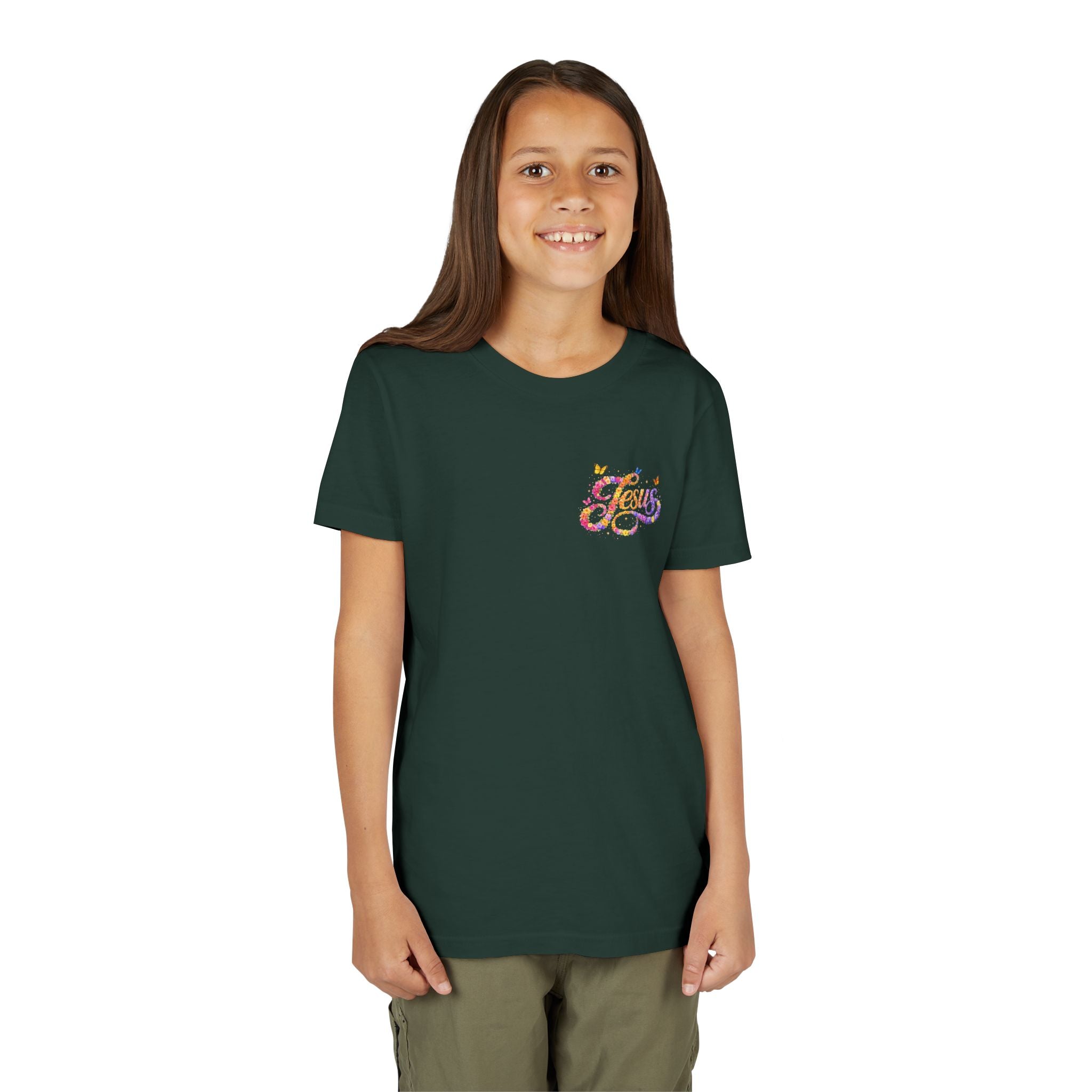 Youth Jesus Floral Script T-Shirt – Butterfly Christian Kids Tee | Faith Youth Shirt