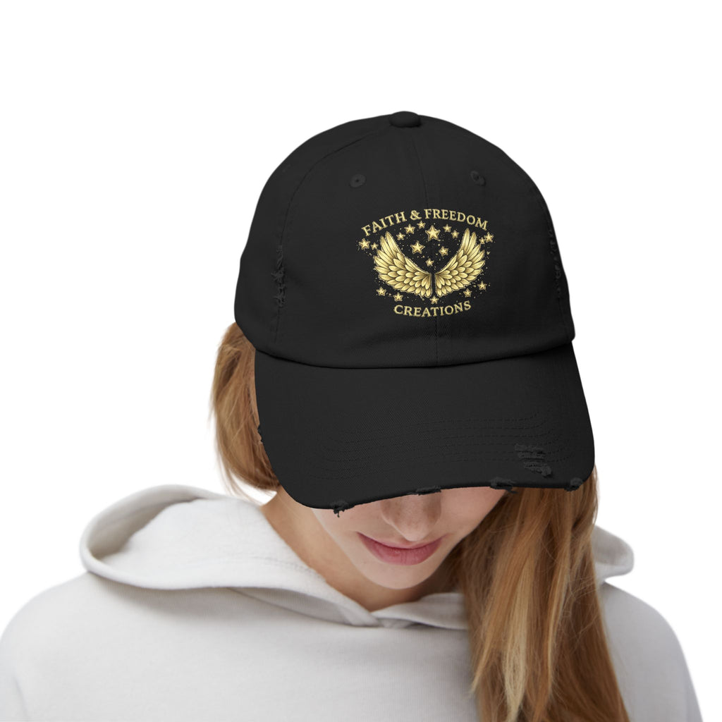 Faith & Freedom – Distressed Cap | Vintage Winged Stars Embroidered Hat