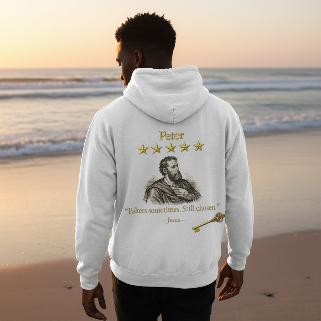 Peter – Hoodie | “Fallen Sometimes. Still Chosen.” Faith Graphic – Five-Star Faith Series
