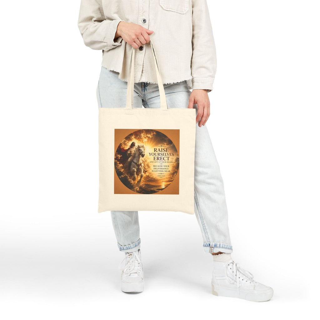 Raise Yourselves Erect Tote Bag | Luke 21:28 Christian Canvas Tote | Inspirational Scripture Shopper